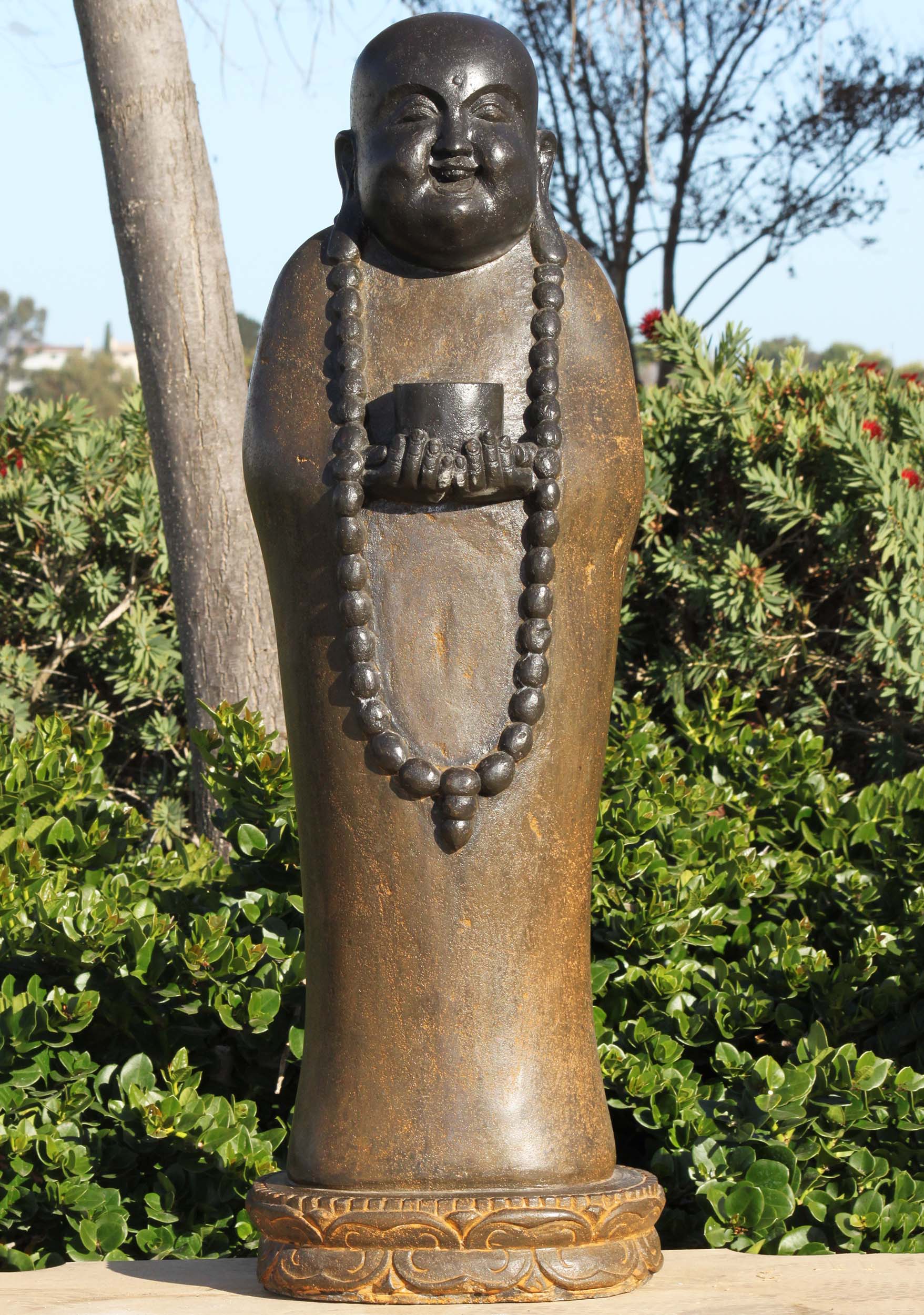 Stone Hotei Buddha Statue Holding Alms Bowl 38"