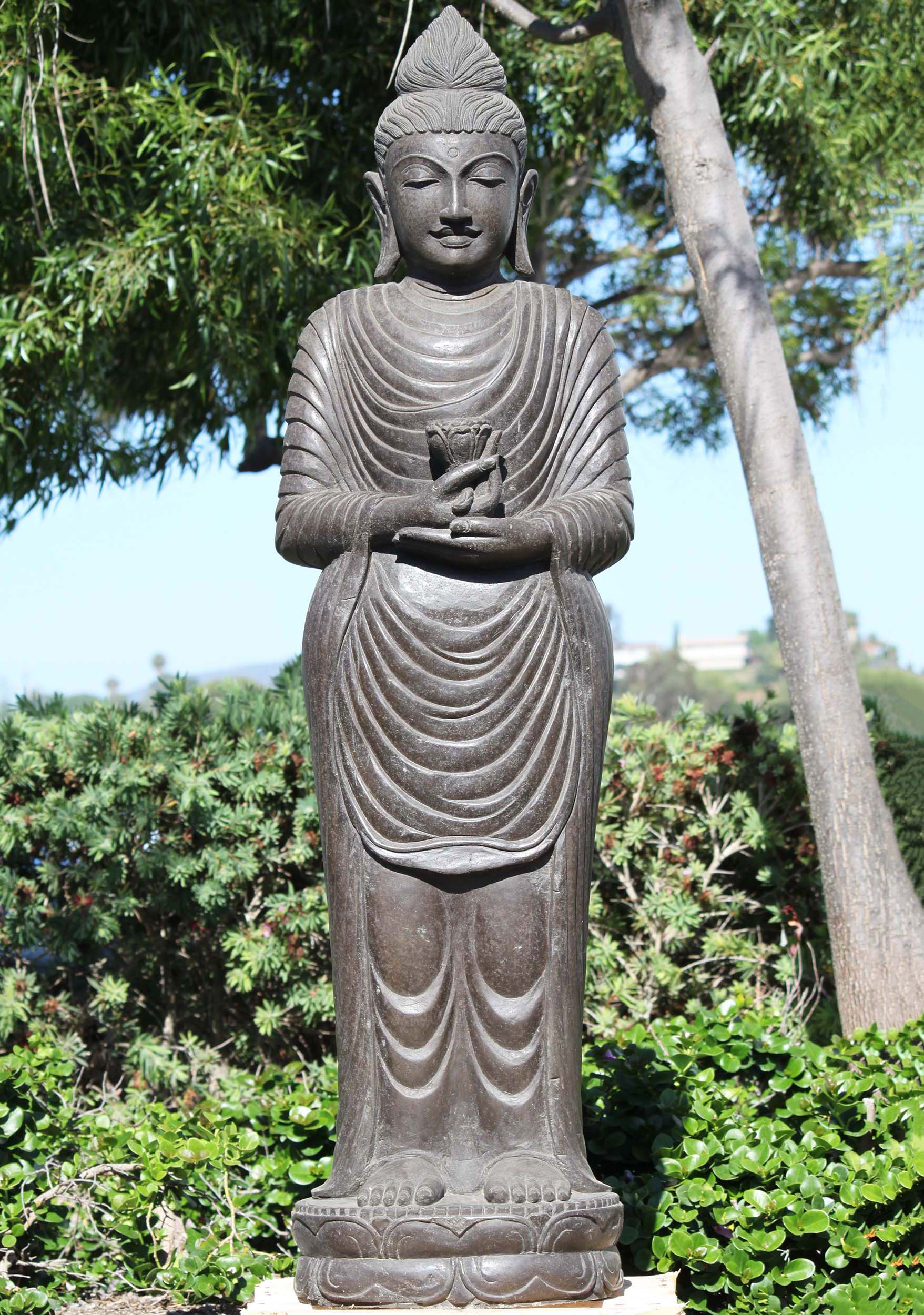 SOLD Stone Gandhara Style Flower Buddha Statue 63" (#111ls527): Hindu