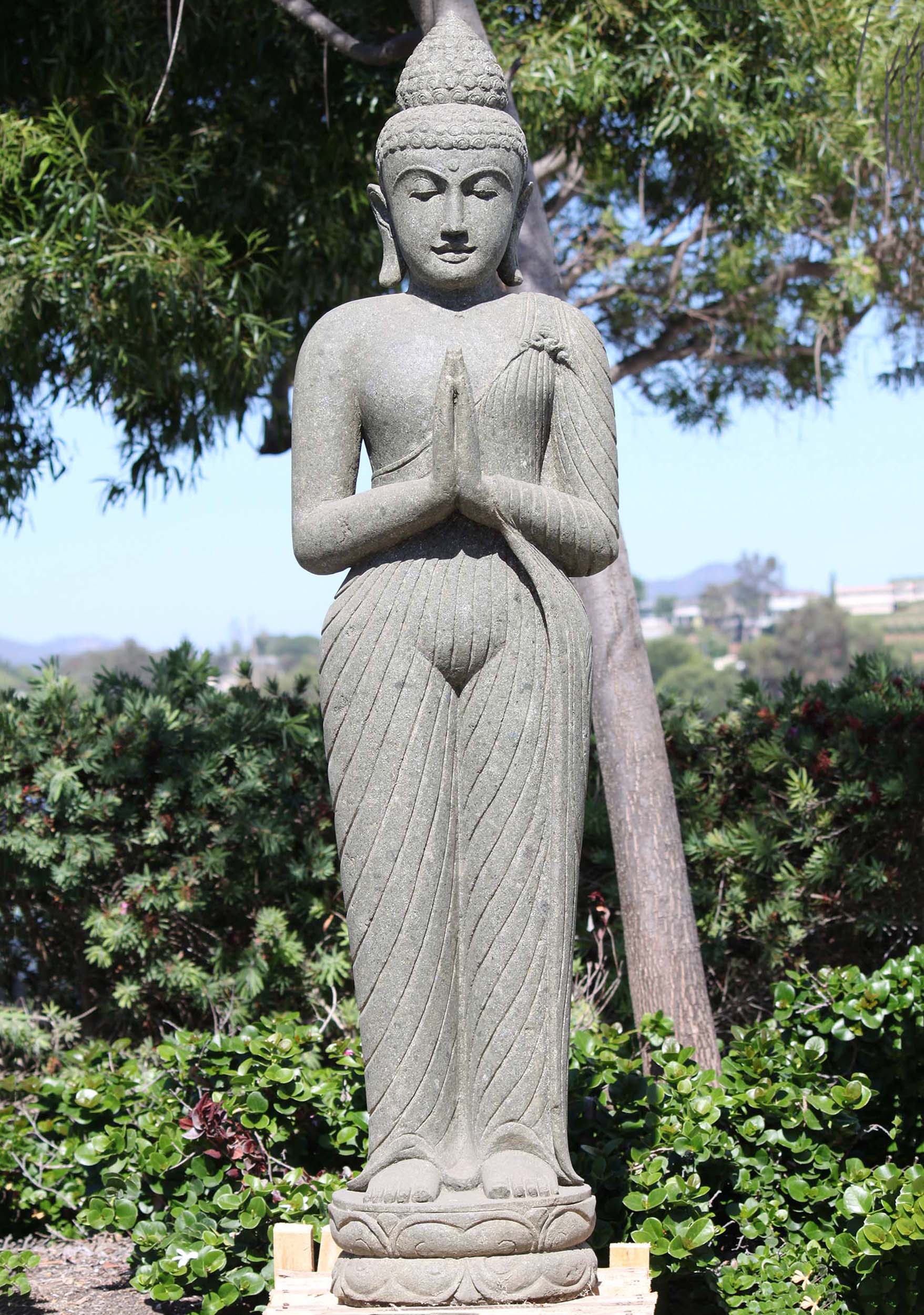 Stone Standing Anjali Mudra Buddha Statue 64"