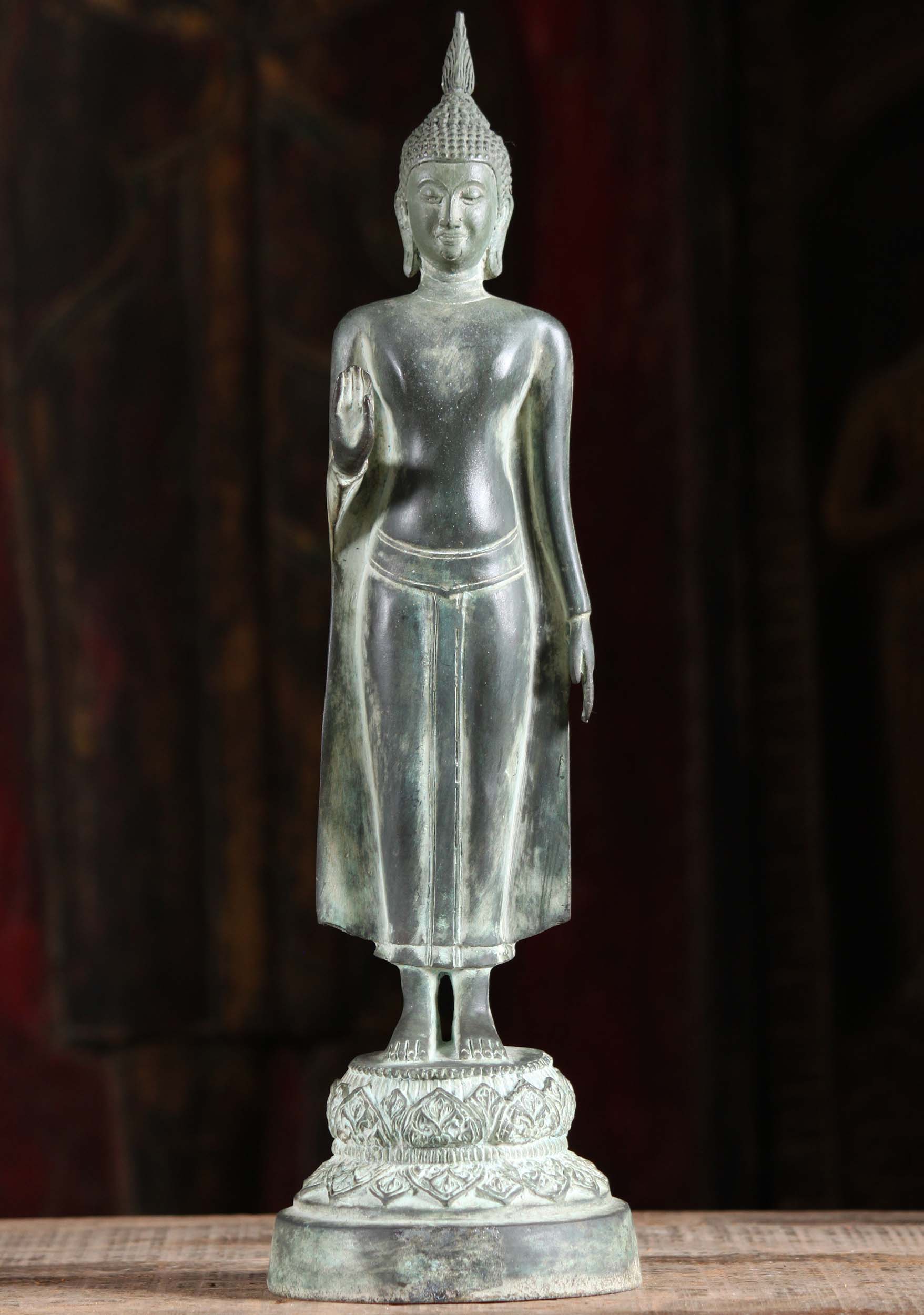 Brass Thai Buddha Statue in Abhaya Mudra 15"