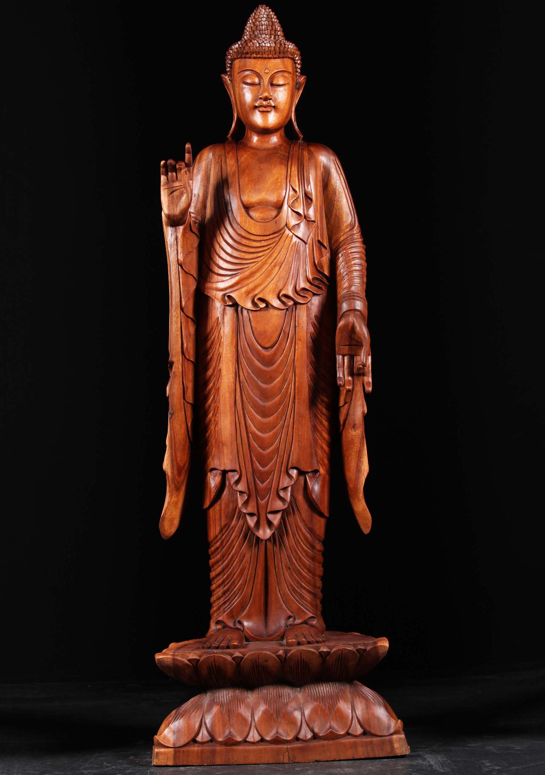 Wood Hand Carved Standing Teaching Buddha 63"