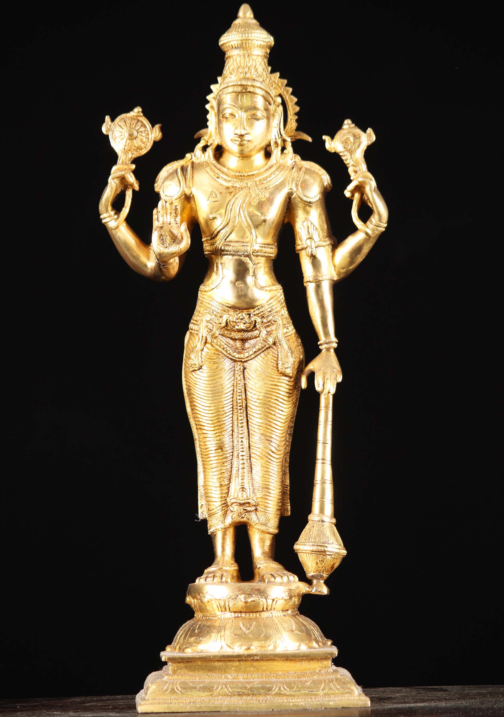 Sold Polished Gold Standing Vishnu Sculpture 20 89bs120b Lotus Sculpture 2862