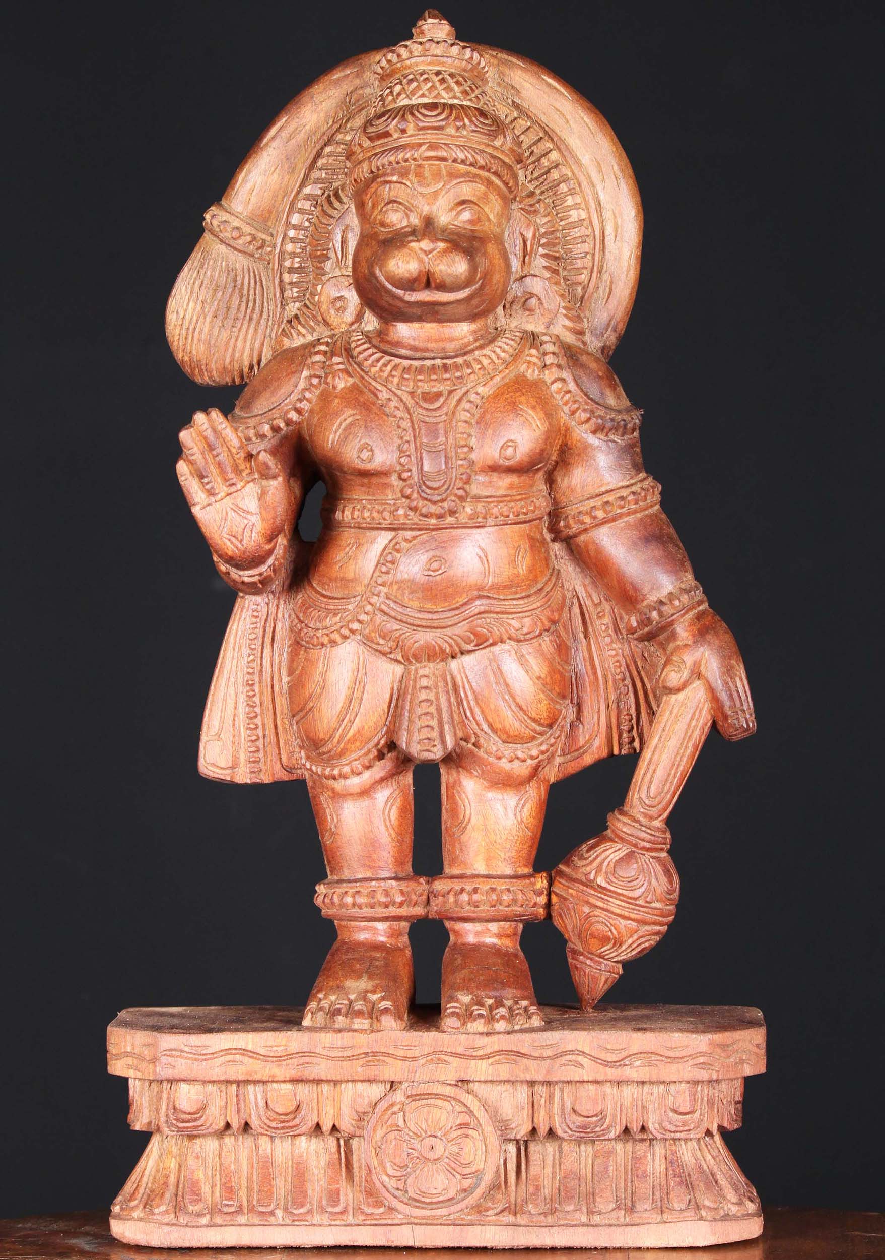 Wood Abhaya Mudra Hanuman Statue 18"