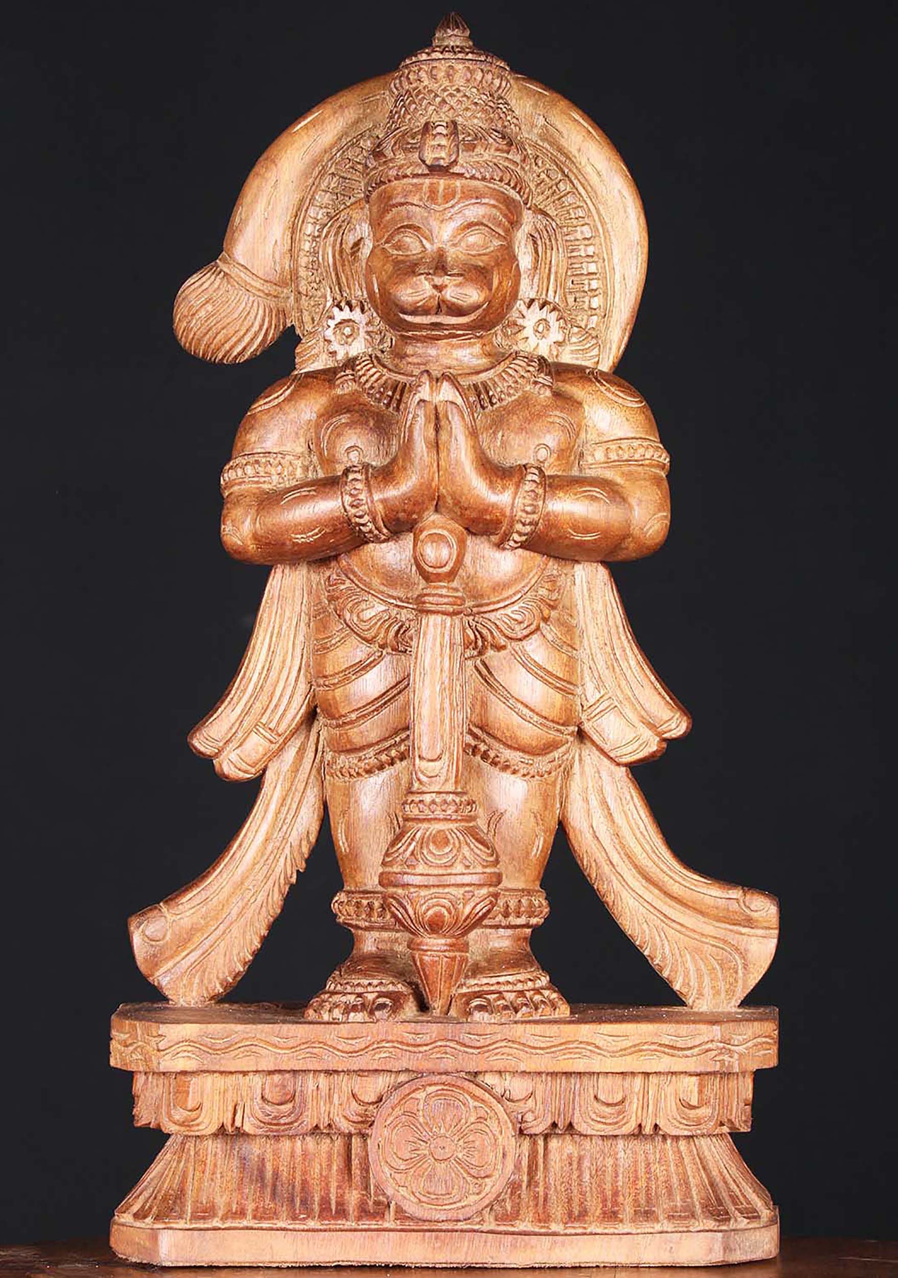 Wood Standing  Namaste Hanuman Statue 18"