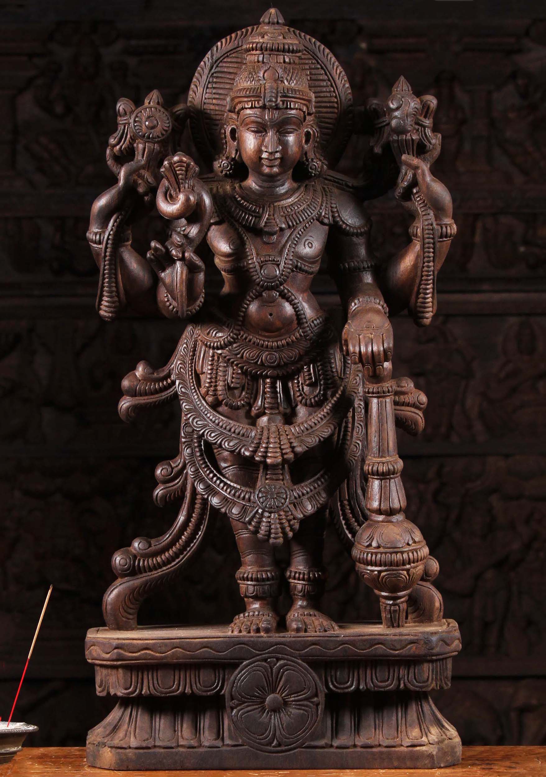 SOLD Standing Wood Vishnu Holding Large Club 30"