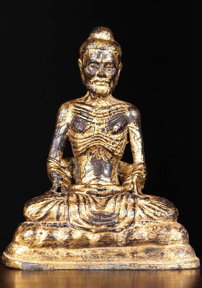 Brass Emaciated Starving Buddha Statue Sitting Peacefully in Dhyana Mudra of Meditation 13"