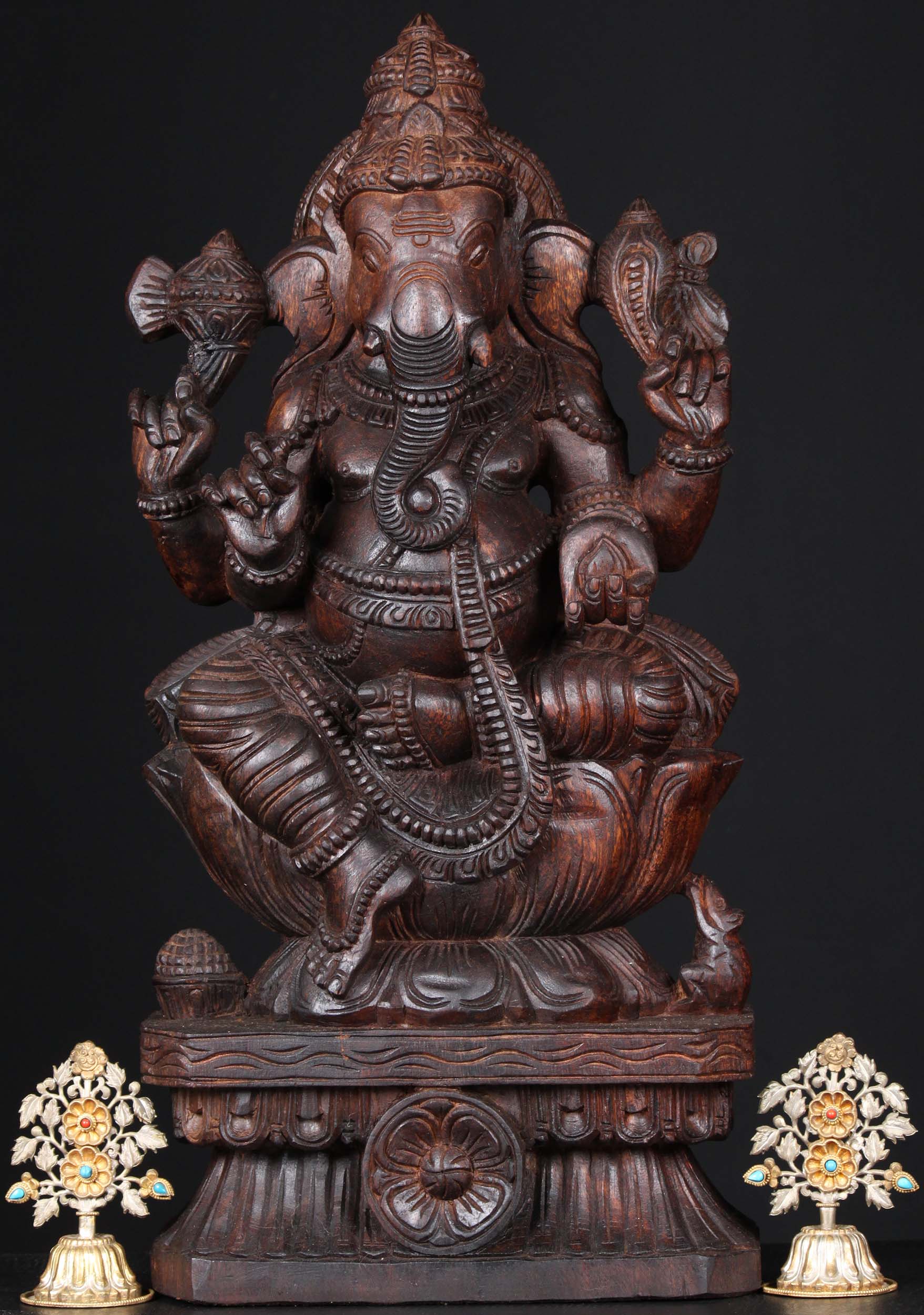 Wooden Ganapathi Statue 24"