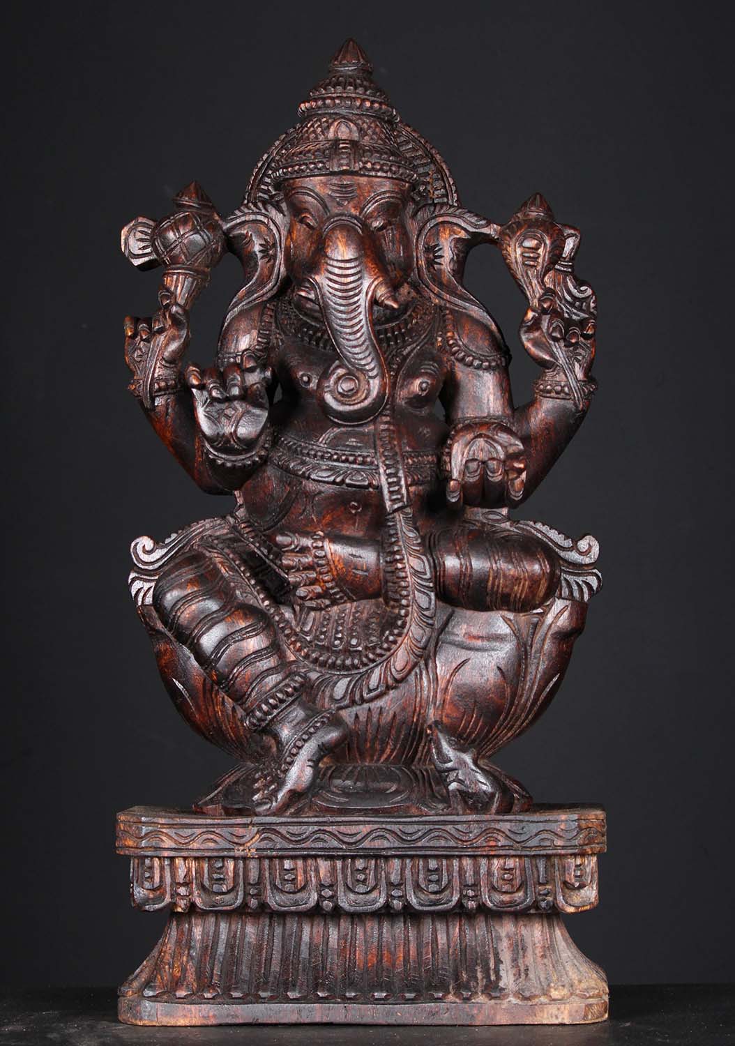 Dark Wood Ganesha Statue 24"