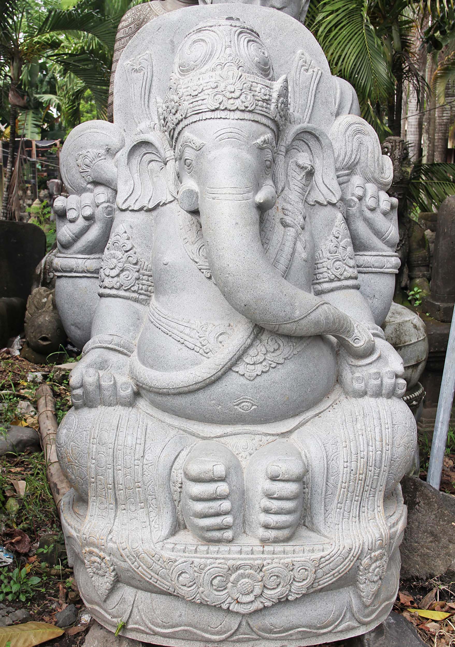 Stunning Hand Carved Stone Garden Ganesha Statue Holding Broken Tusk and Water Vessel 61"