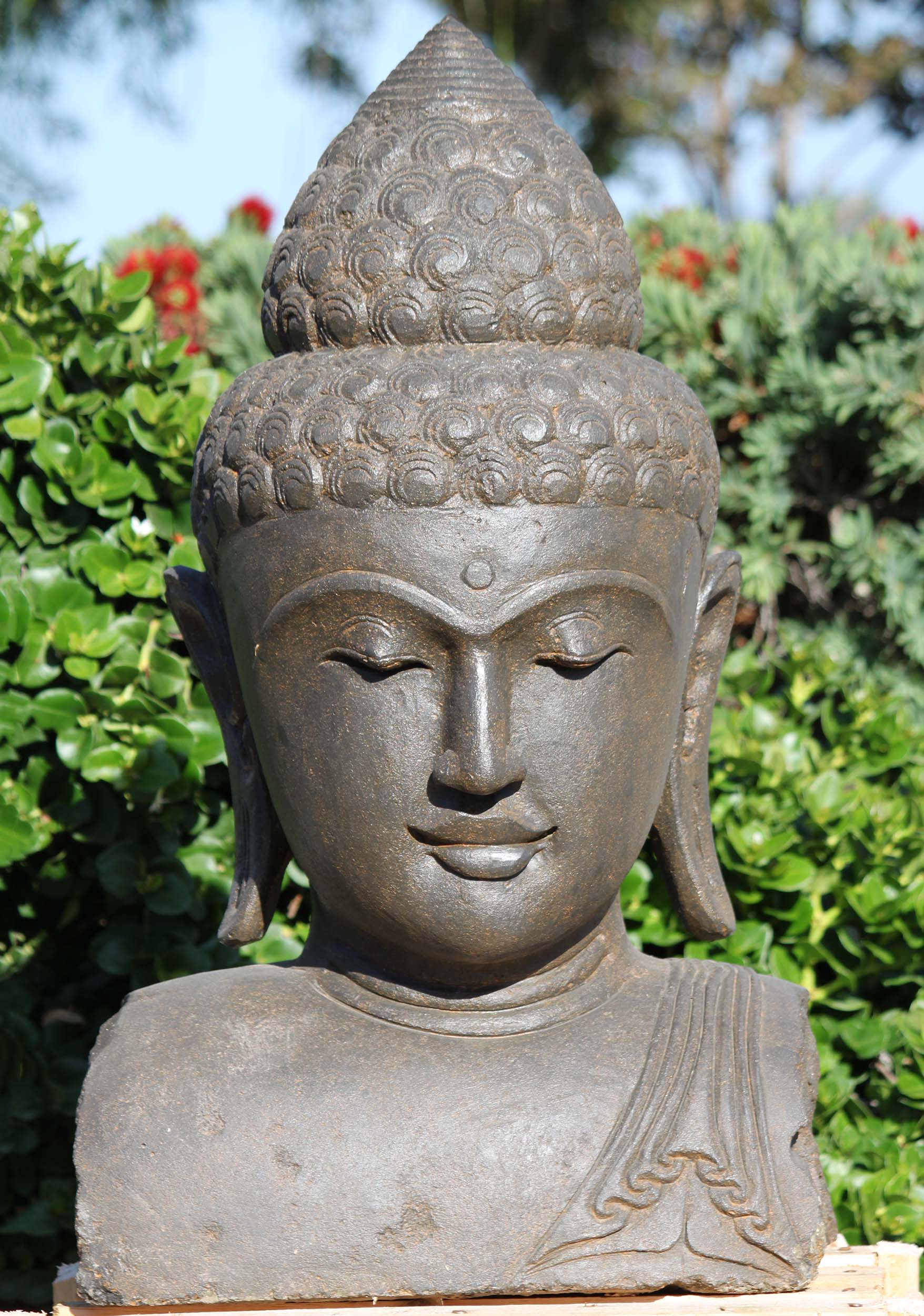 SOLD Stone Garden Buddha Bust with Third Eye 32