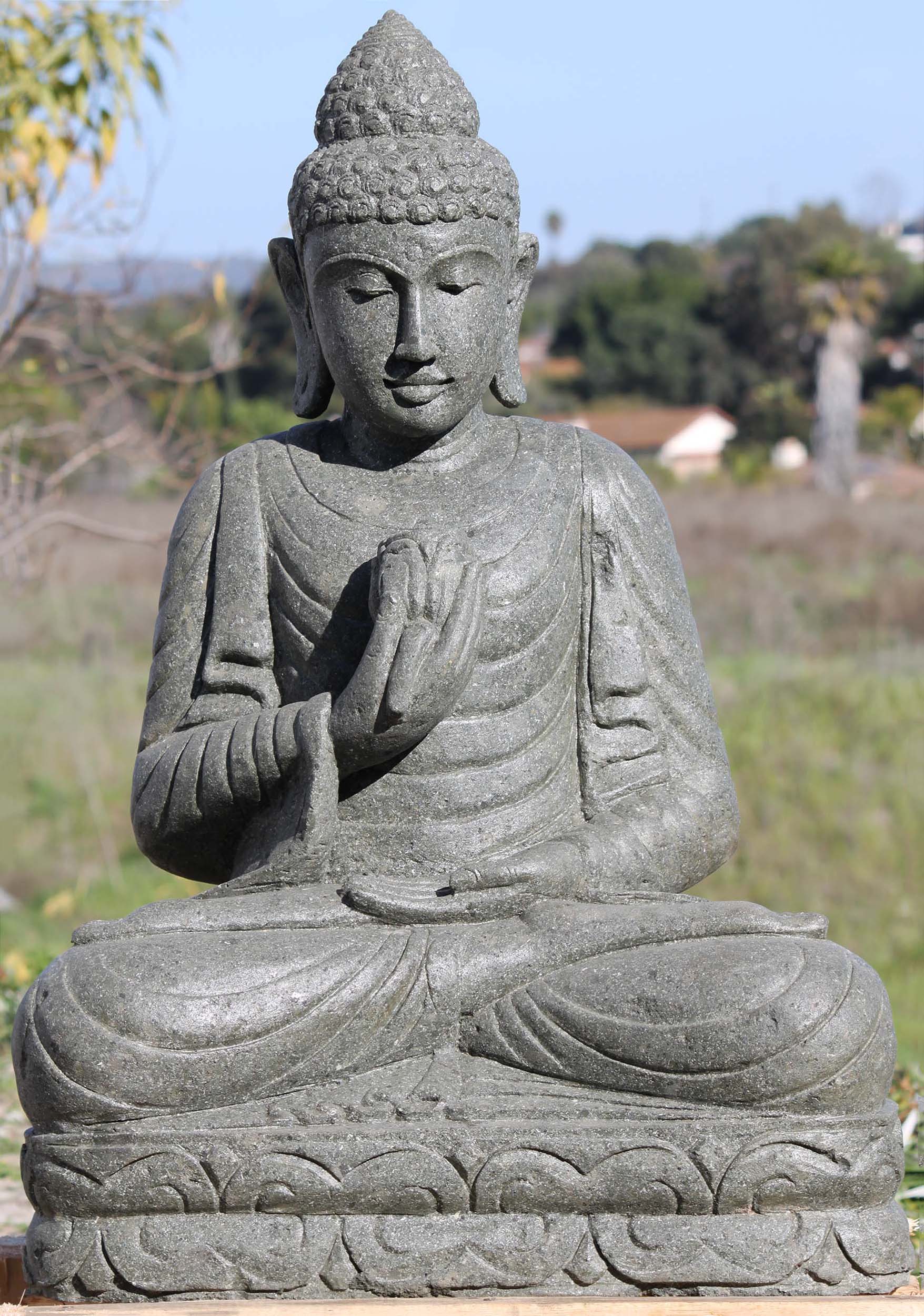 Stone Buddha Flower Sermon Statue 38"