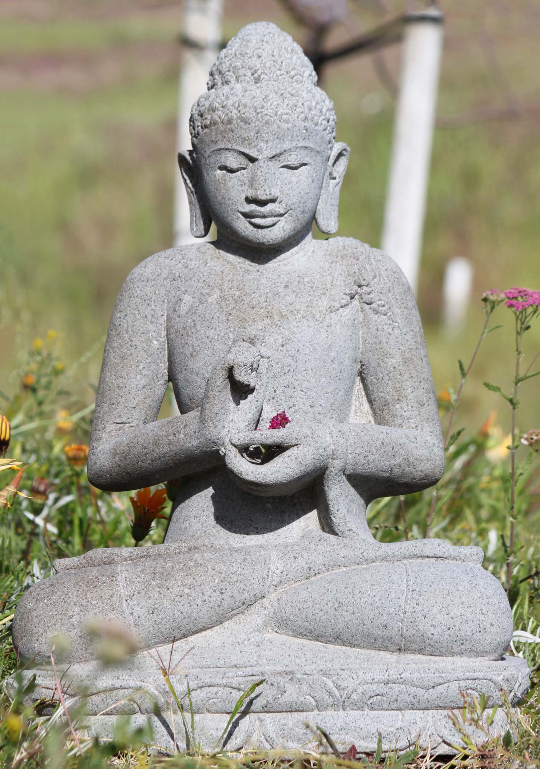 Stone Dharmachakra Mudra Buddha Statue 21"