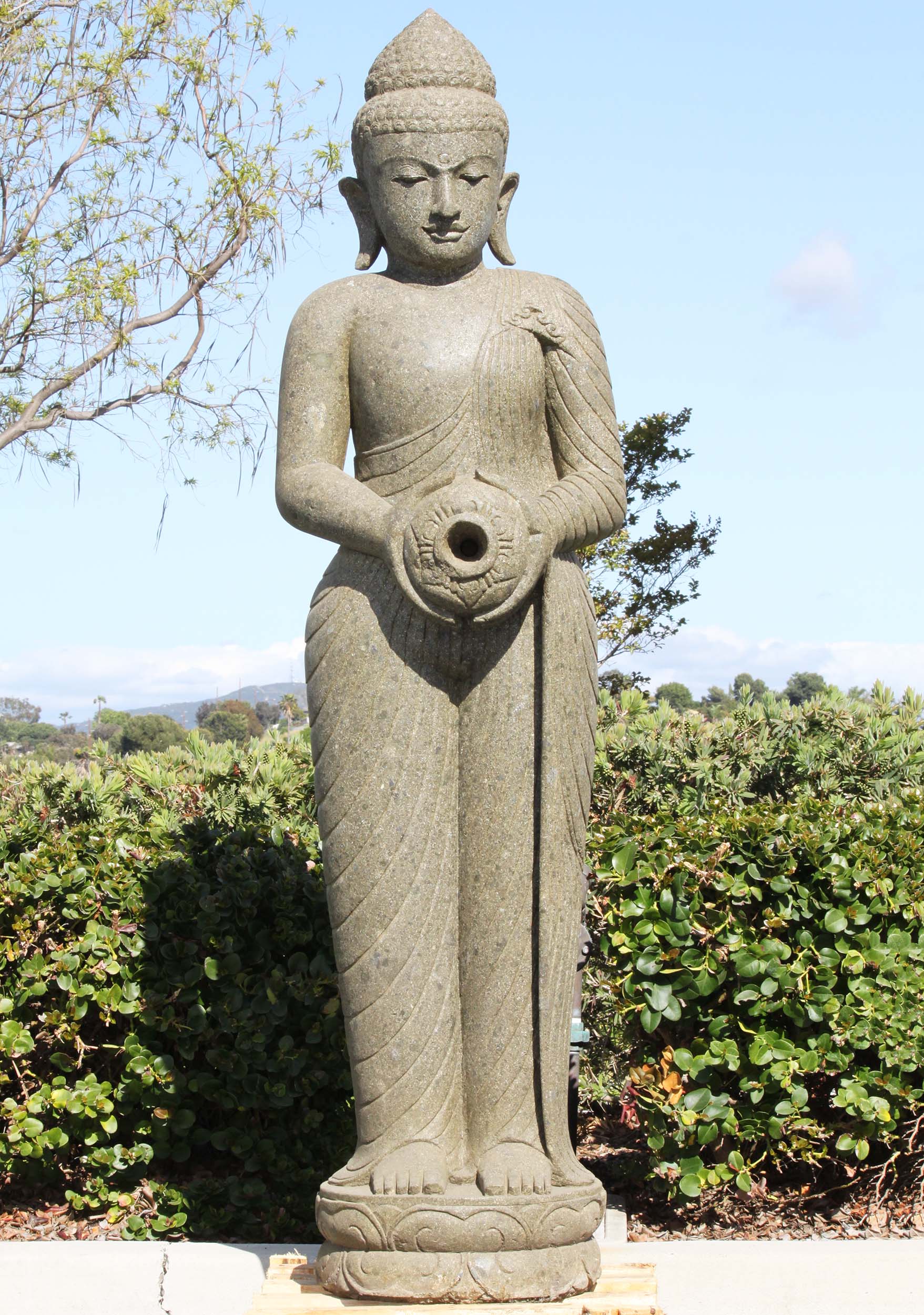 Stone Standing Buddha Fountain with Water Jug 70"