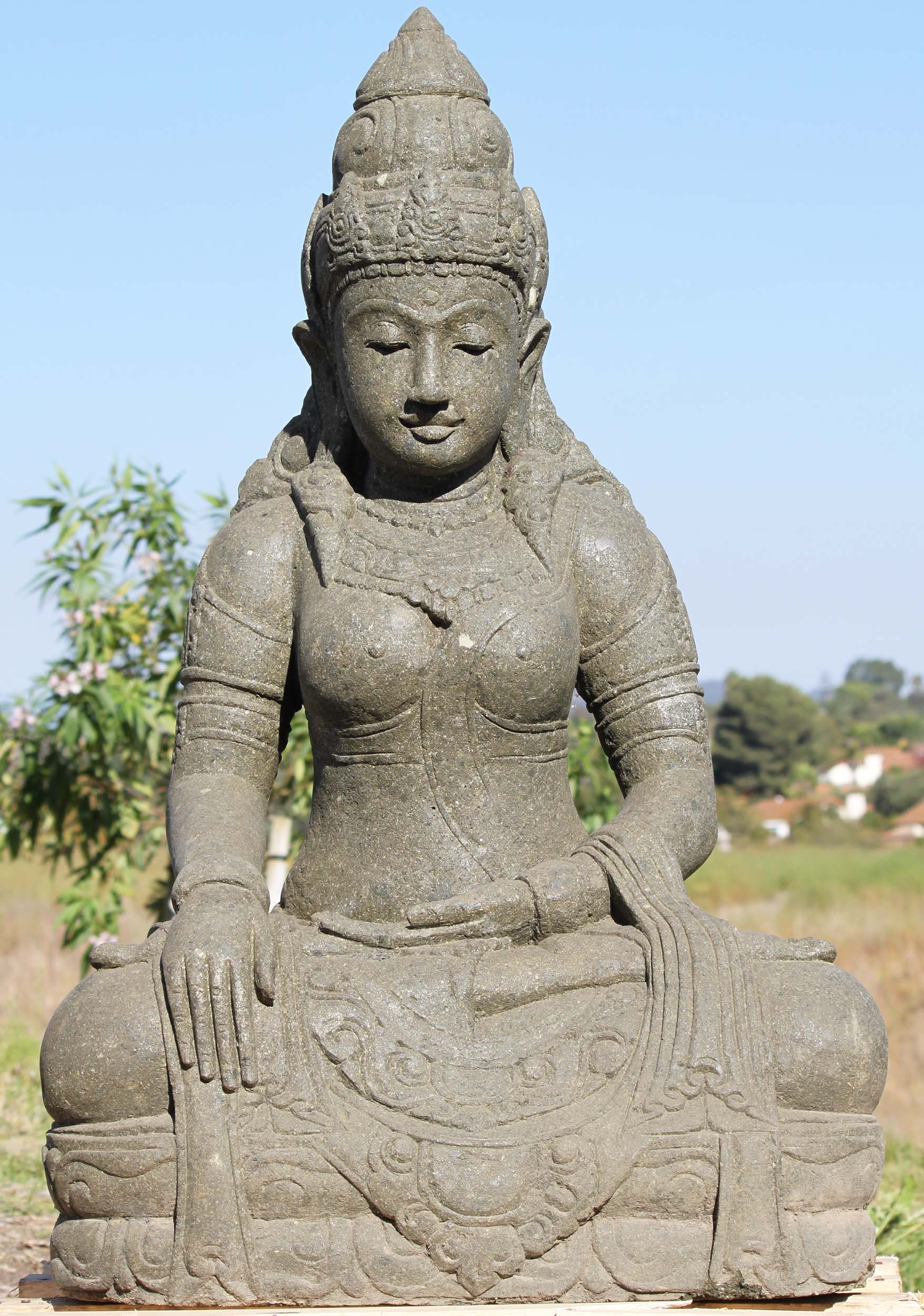 Stone Devi Tara Earth Touching Statue 39"