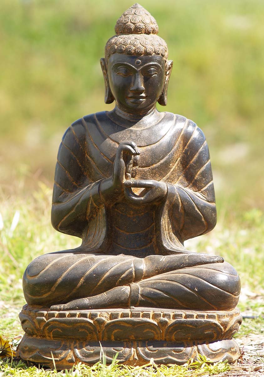 Stone Dharmachakra Buddha Statue 24"