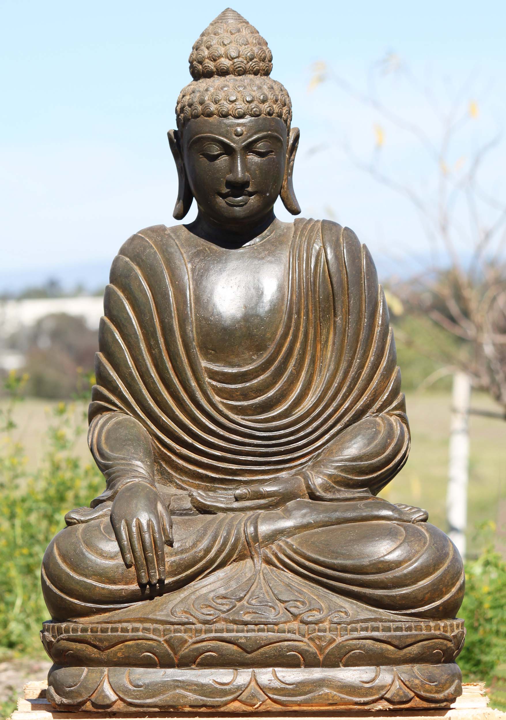 SOLD Stone Earth Touching Buddha Garden Statue 32