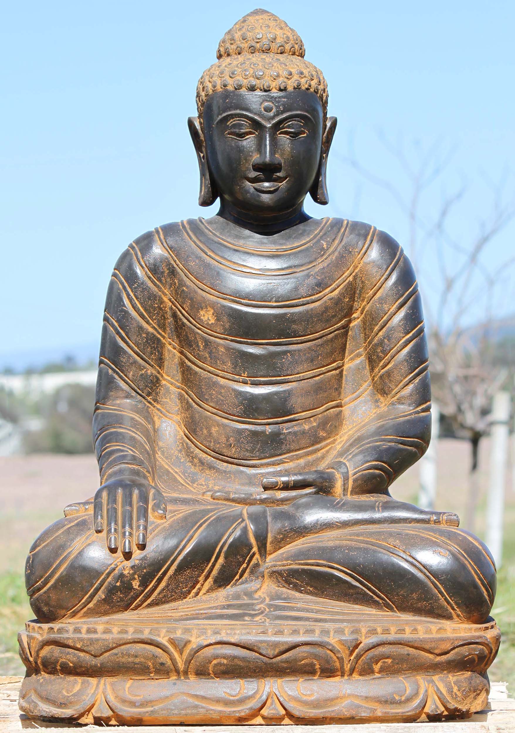 Stone Earth Touching Buddha Garden Statue 31"