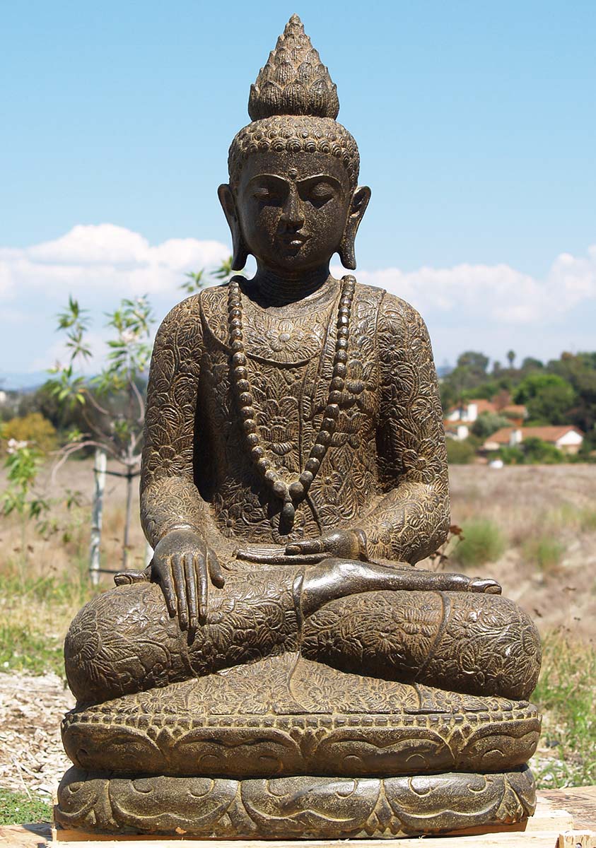 Stone Earth Touching Buddha Sculpture 39"