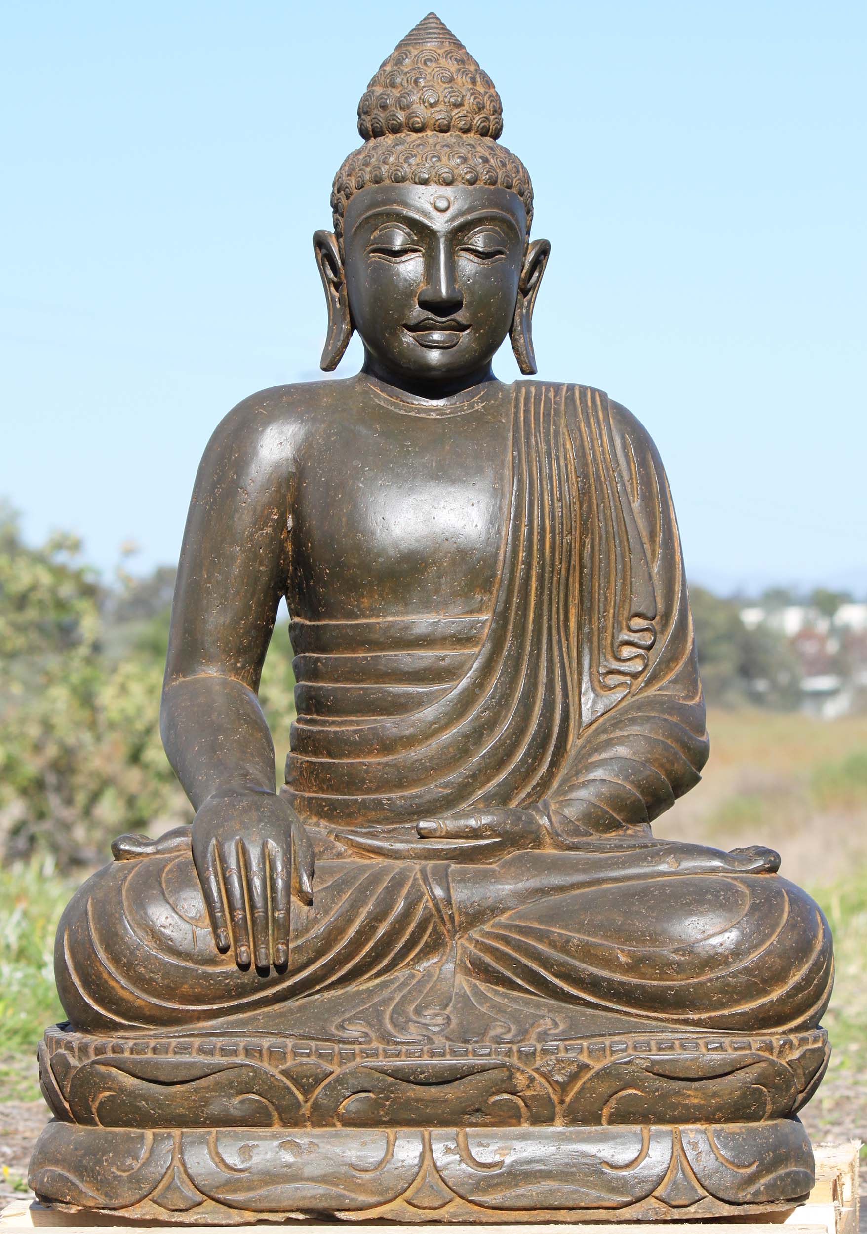 SOLD Stone Earth Touching Garden Buddha Statue 34
