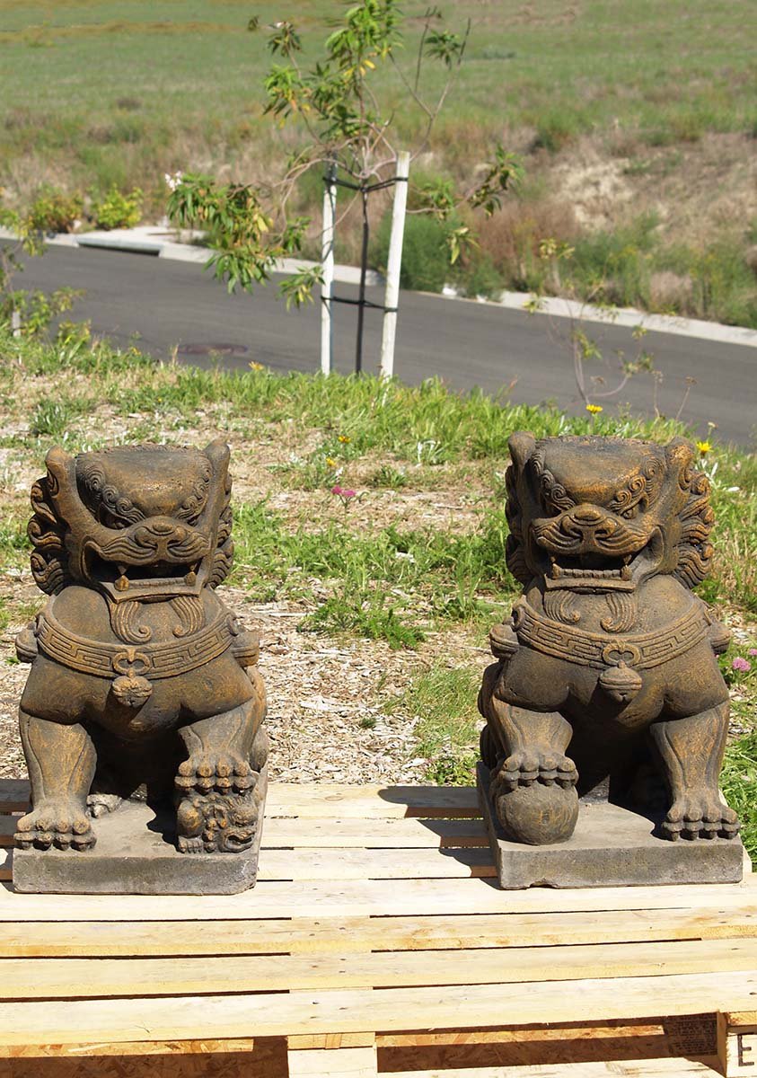 Pair of Stone Foo Dogs or Shishi Lions 24"