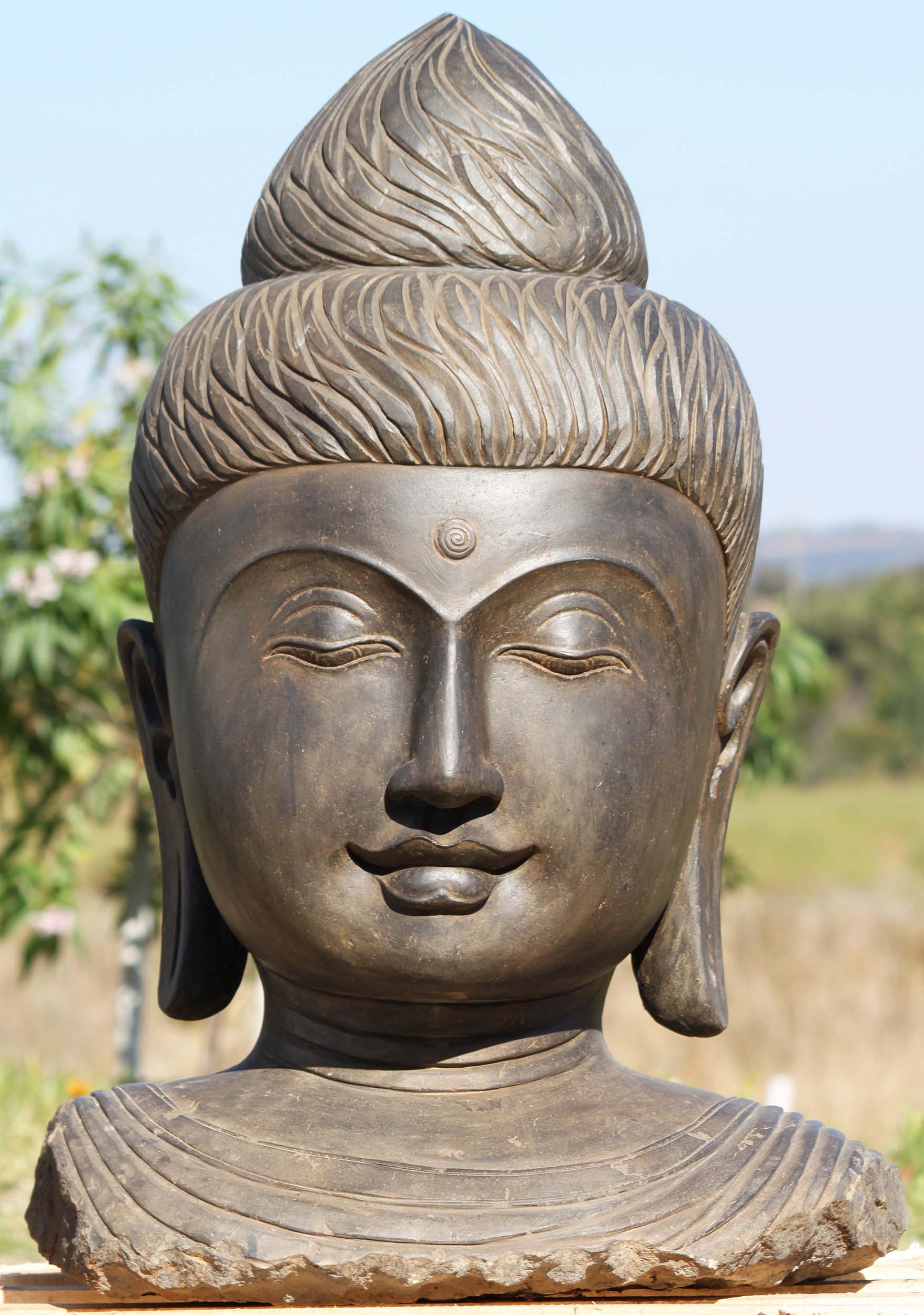 SOLD Stone Gandhara Style Buddha Bust 34" (#102ls401 