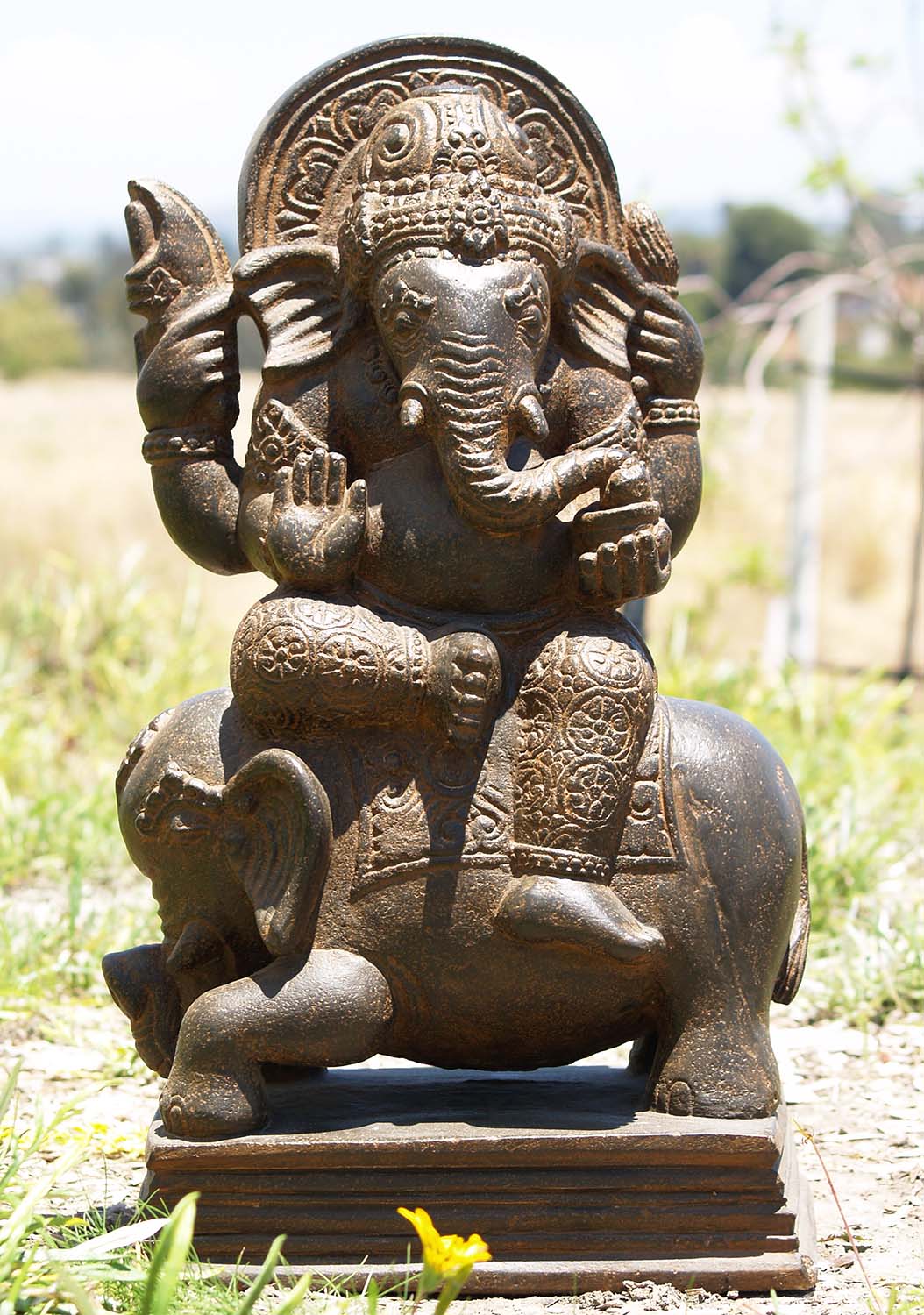 SOLD Stone Ganesha Seated On Elephant Statue 24