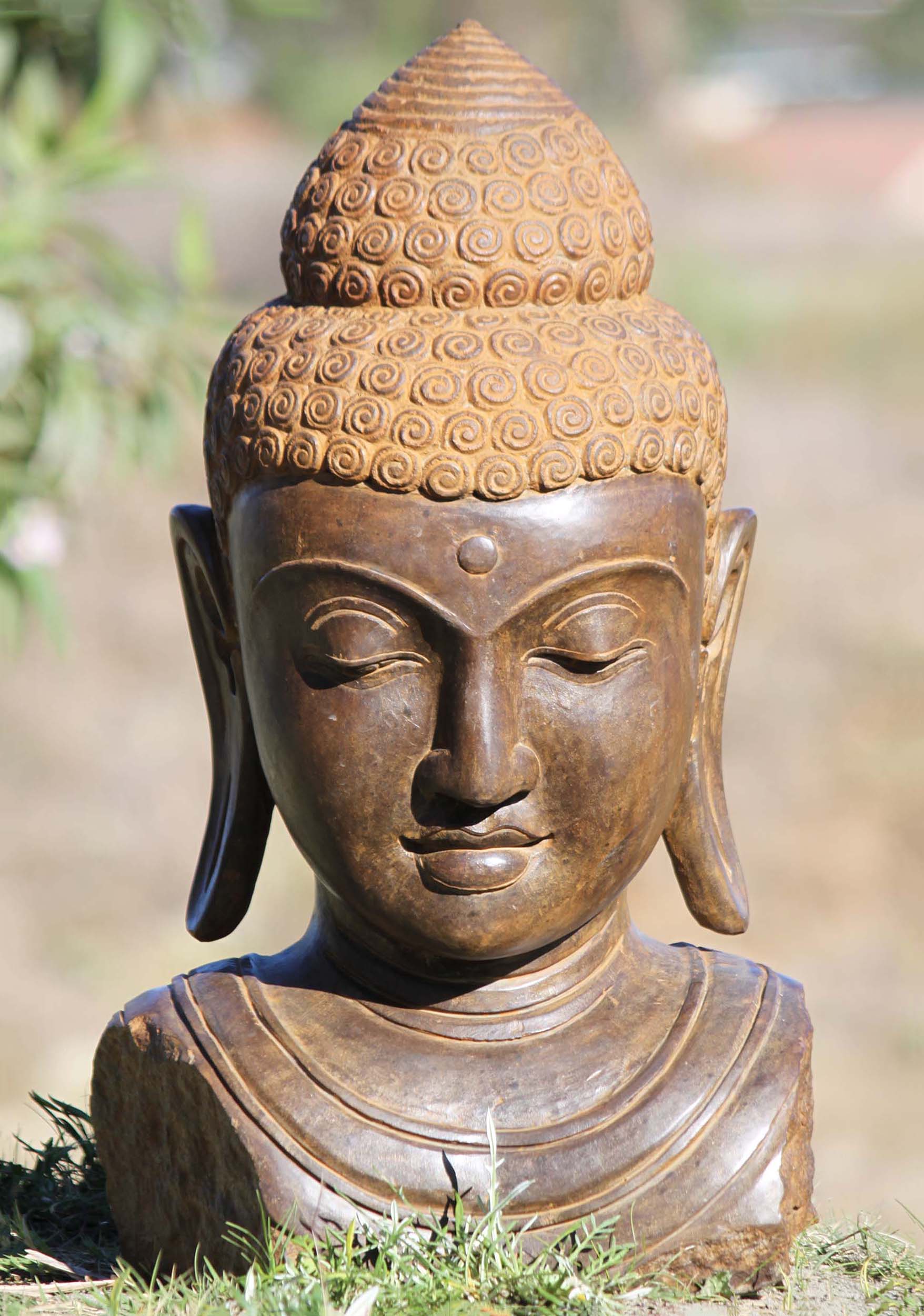 SOLD Stone Garden Buddha Bust with Long Earlobes 24" Full Price 795