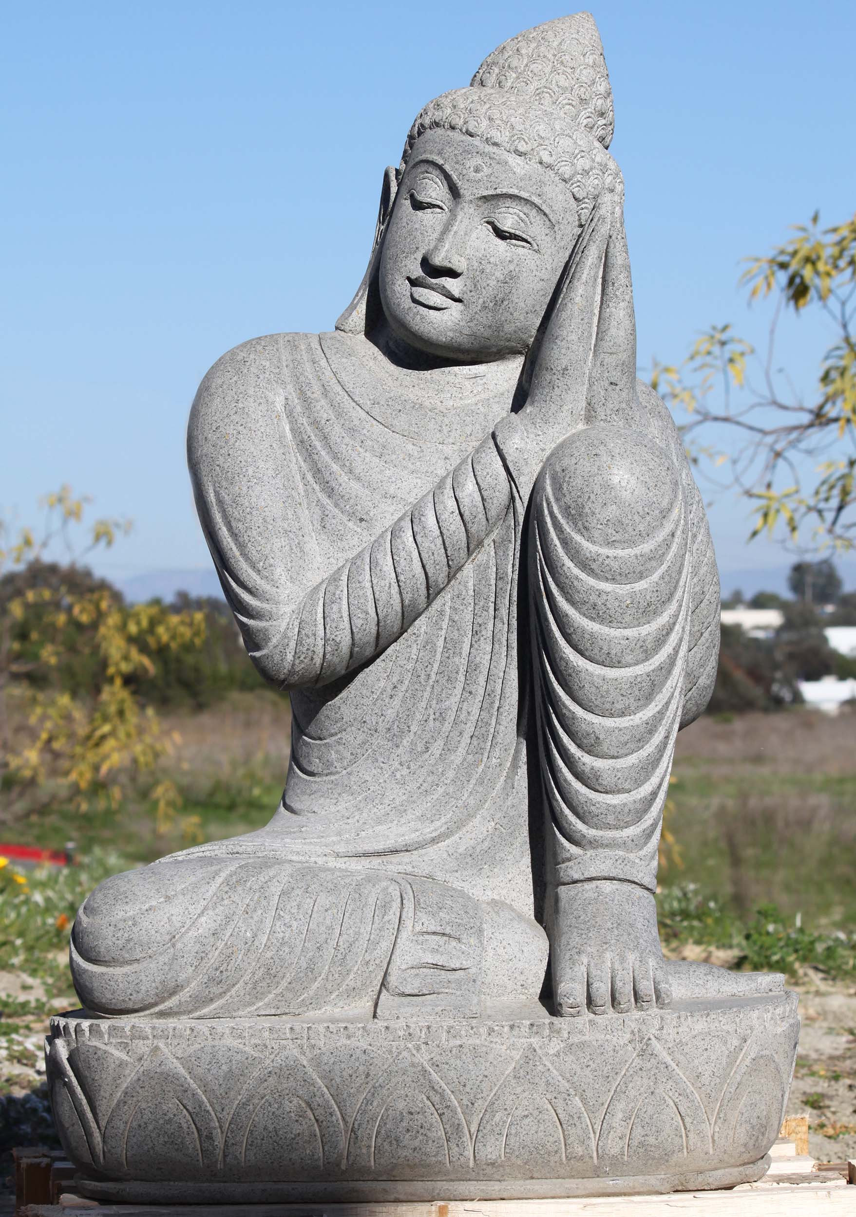 Stone Namaste Resting Buddha Sculpture 41"