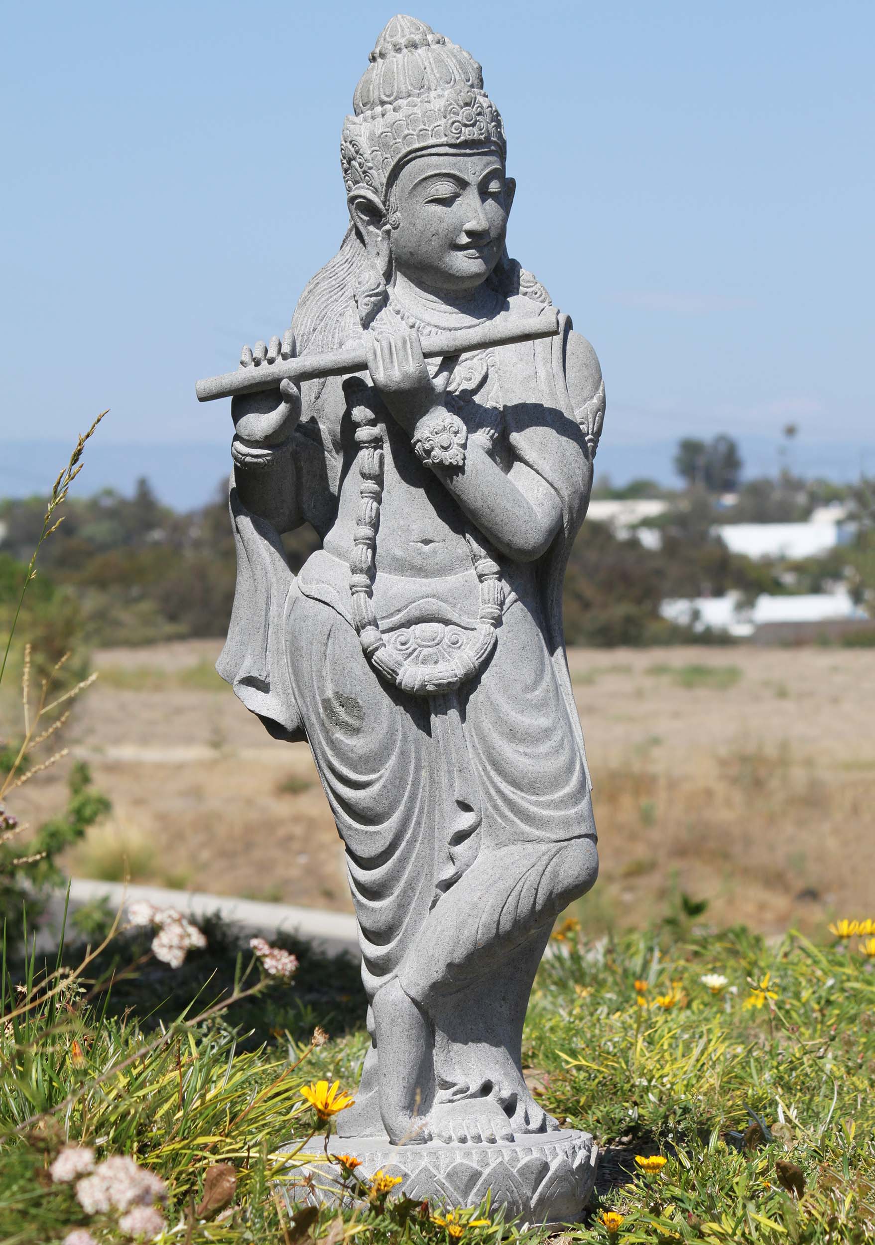 Stone Gopal Krishna Statue Playing Flute 50"