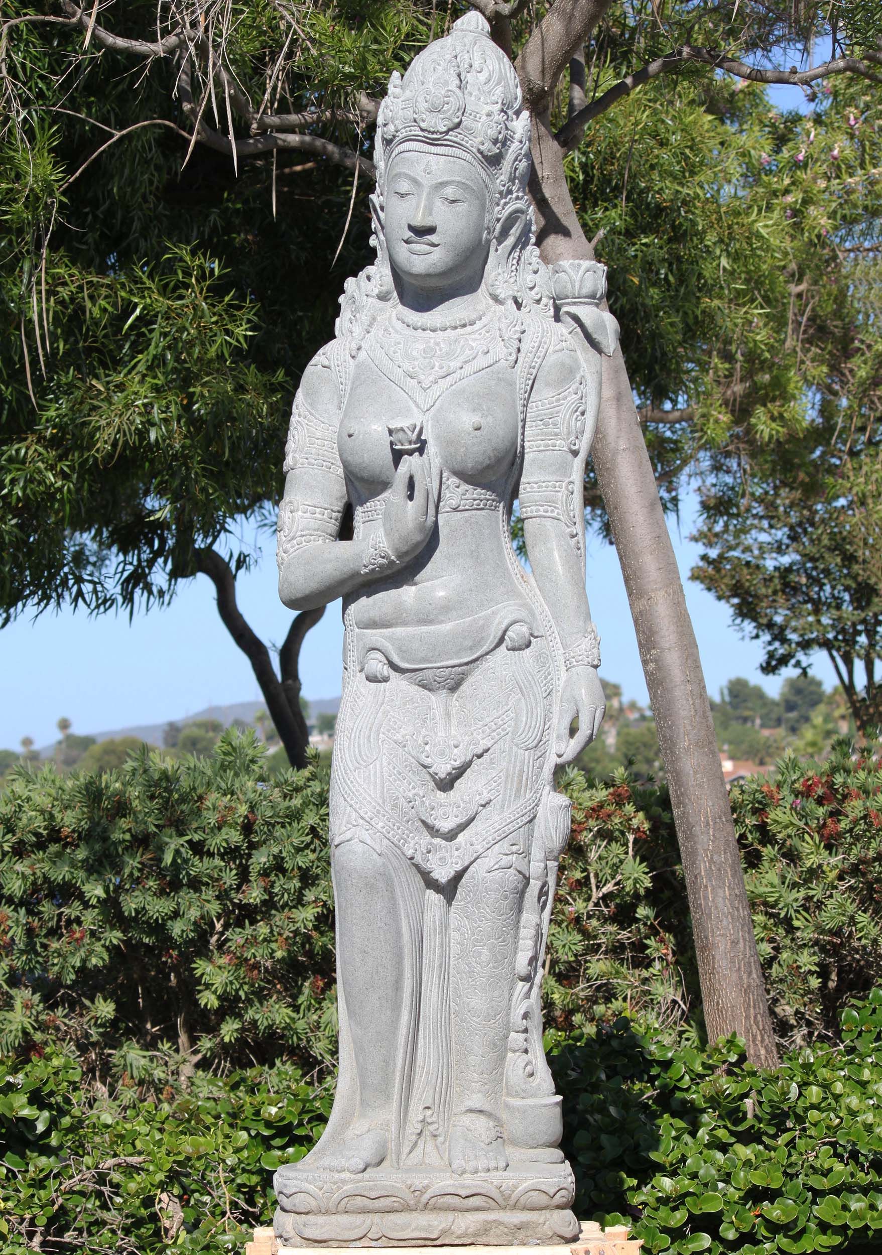 Stone Large Devi Tara Holding Flower Statue 72"