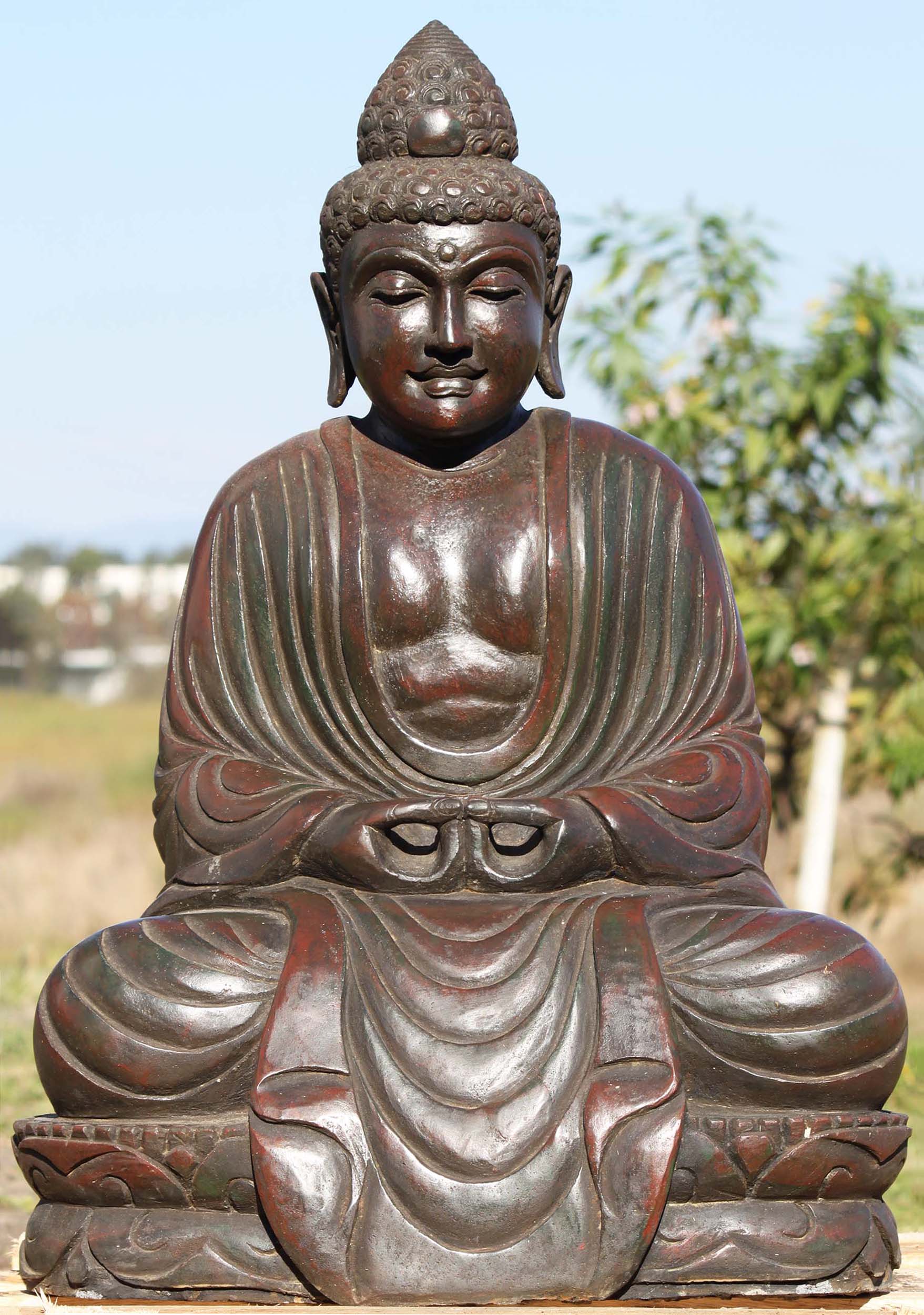 Stone Japanese Meditating Buddha Carving 30"