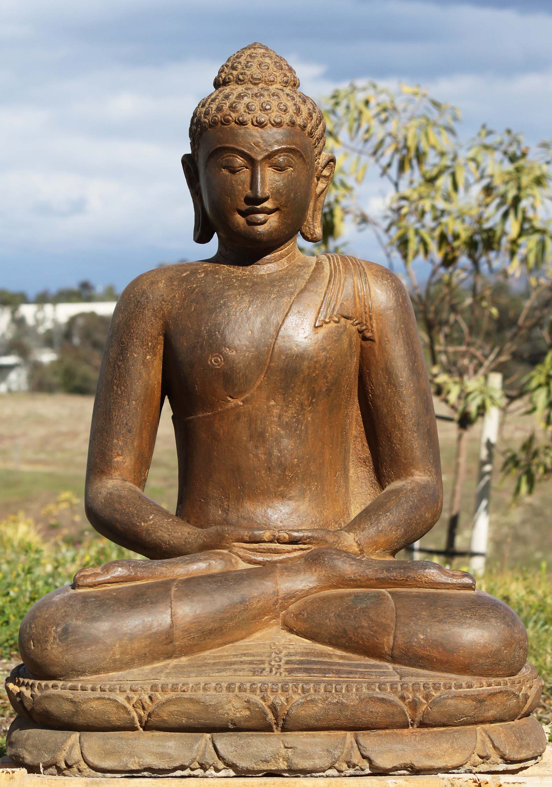 Stone Meditating Buddha Sculpture 34"