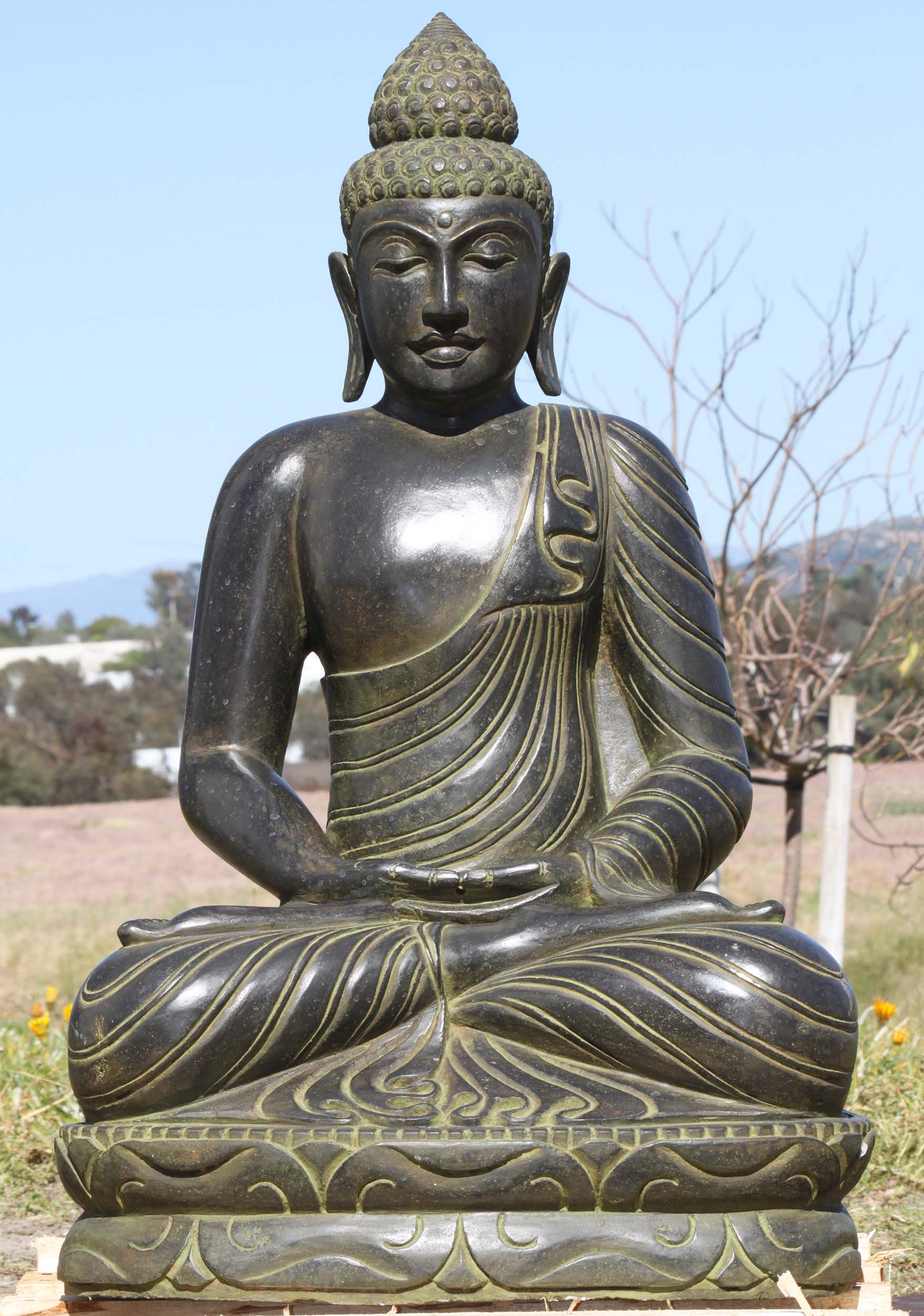 Stone Meditating Garden Buddha Sculpture 35"