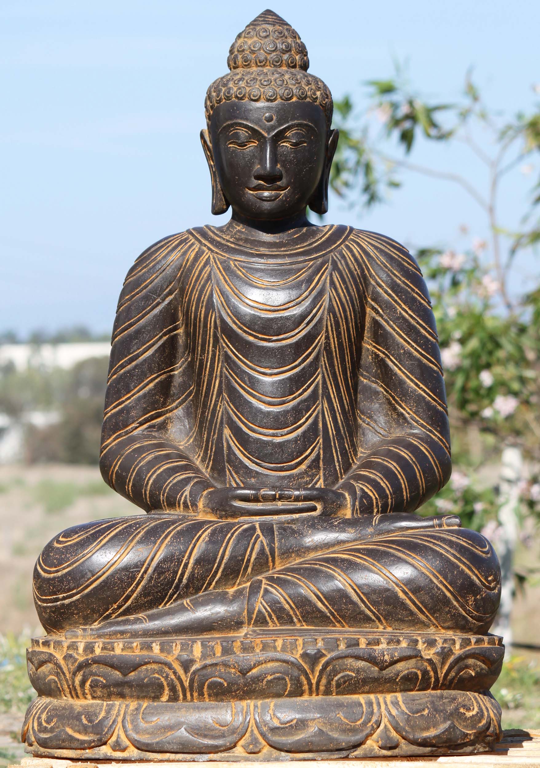 Stone Dhyana Mudra Meditating Buddha 37"