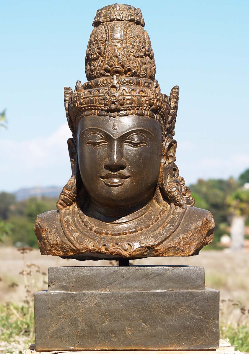 Stone Shiva Bust On Stand 36"