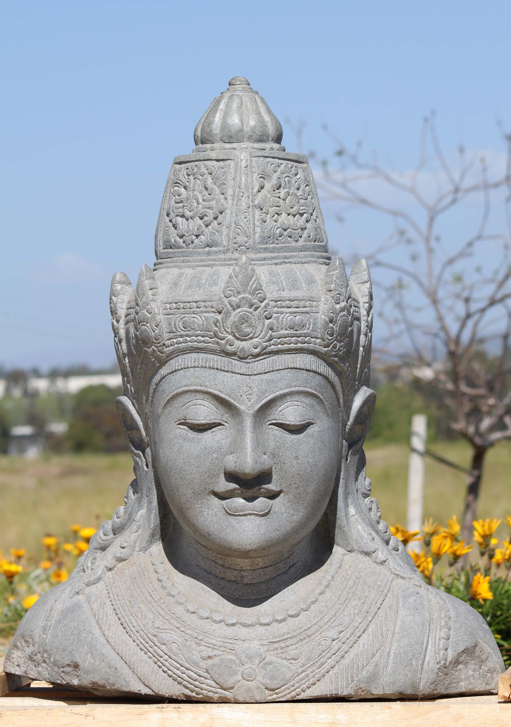 Stone Shiva Bust with Chakra Headdress 33"