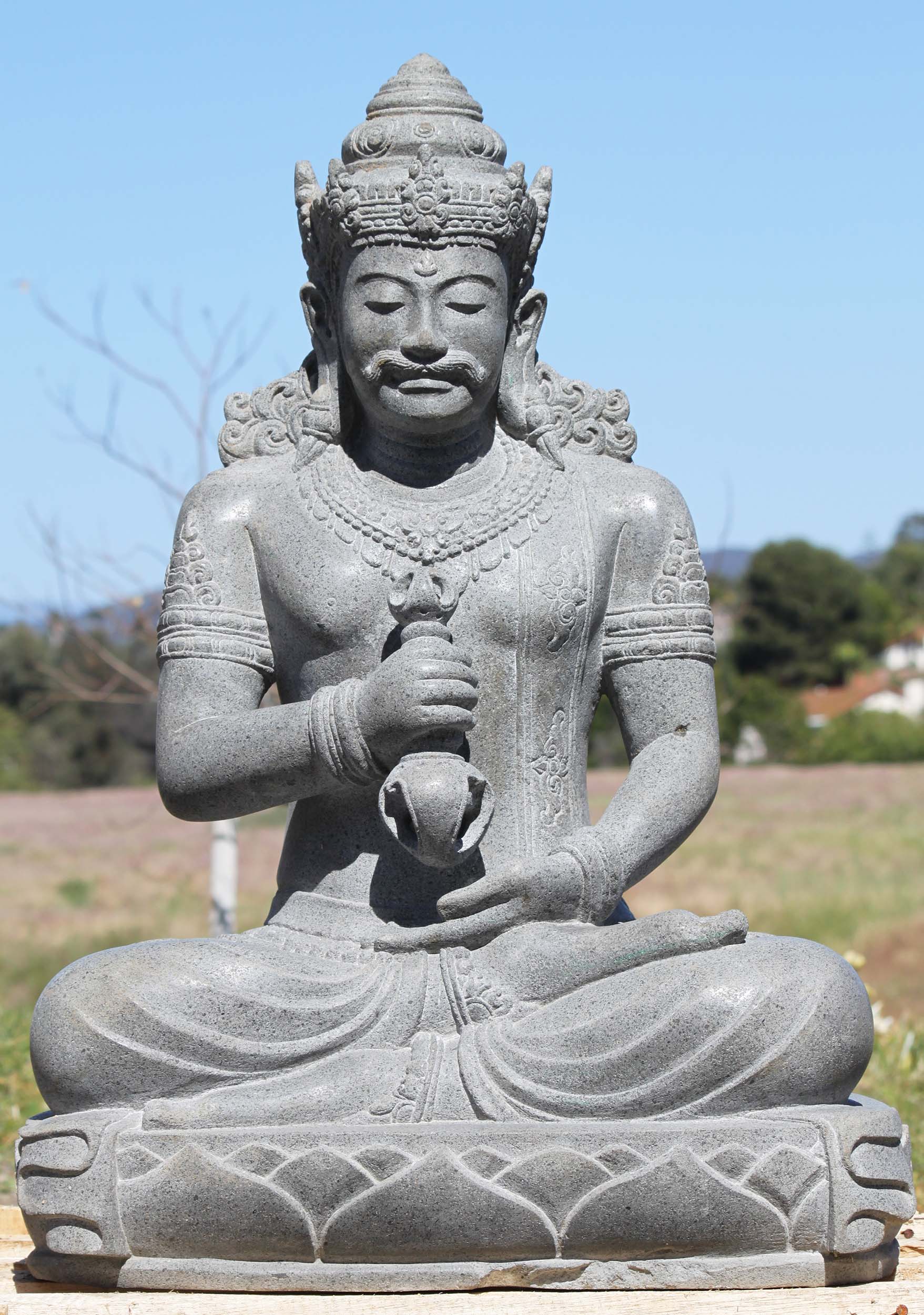 Masterpiece Hand Carved Stone Vishnu with Unique Moustache Holding Dorje 31"