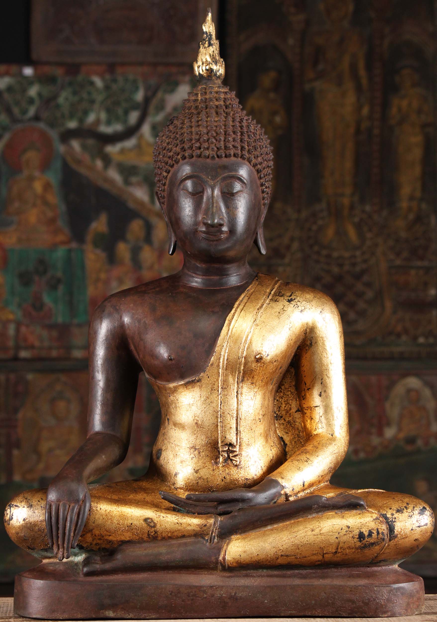 Brass Thai Earth Touching Buddha Statue 29"