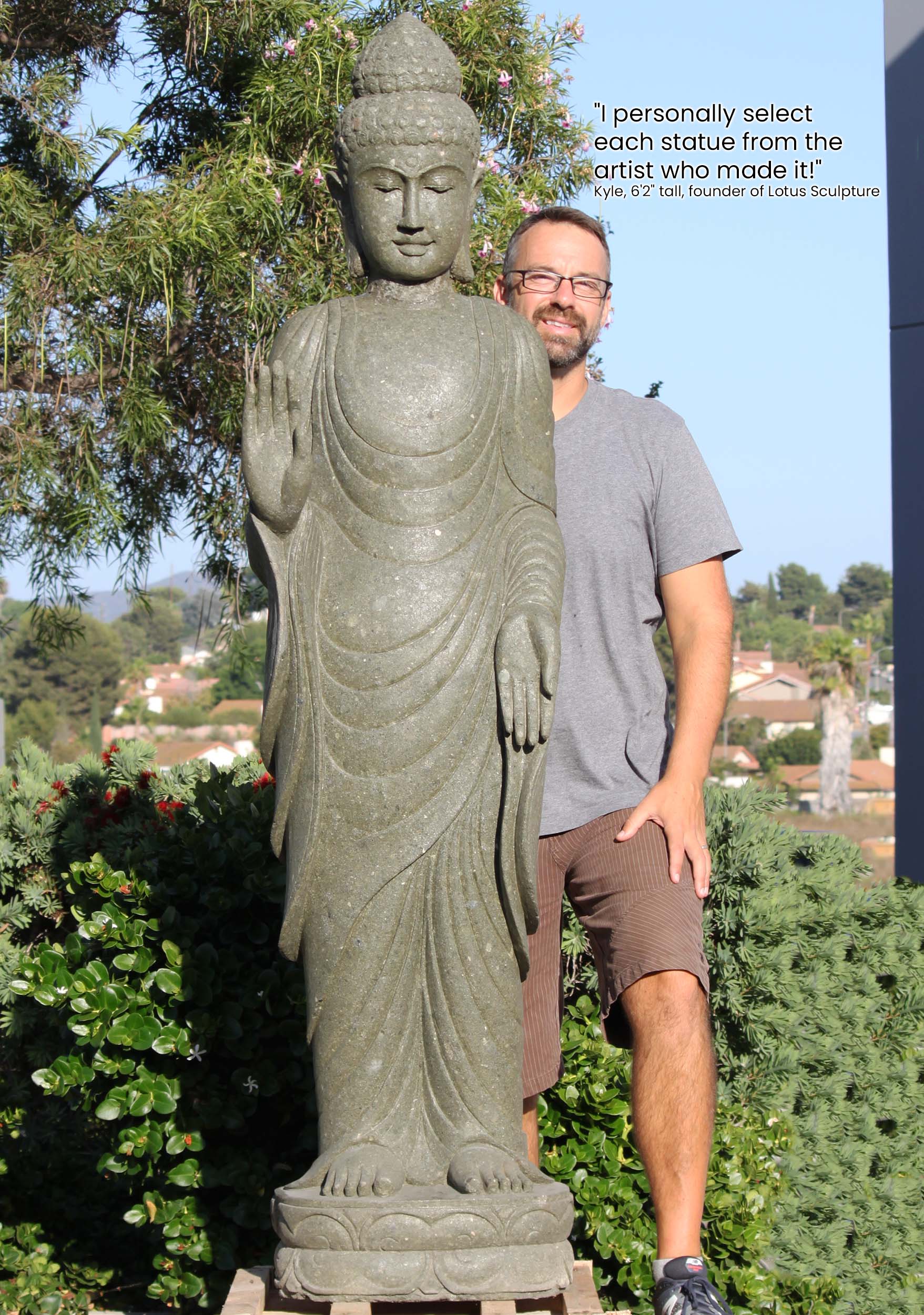 Stone Standing Abhaya Mudra Buddha Statue 75"