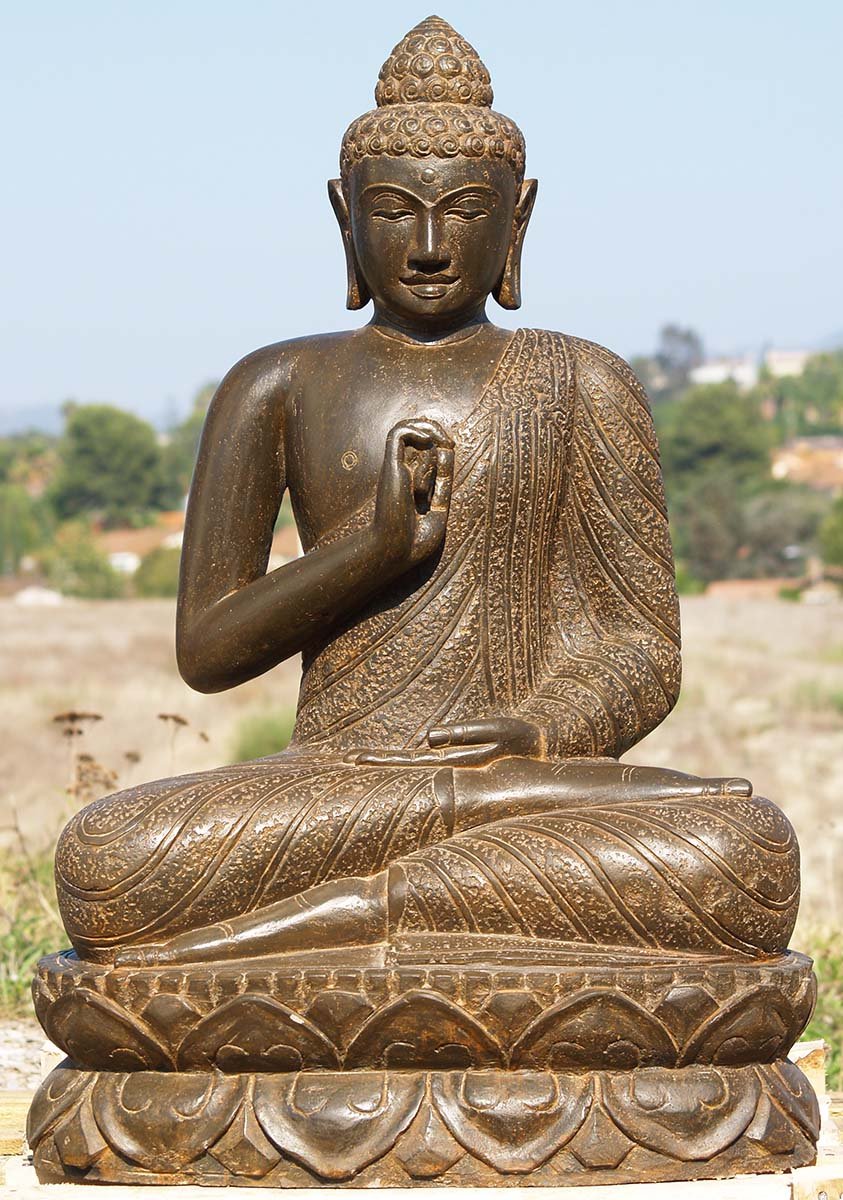 Stone Dharmachakra Garden Buddha Statue 36"