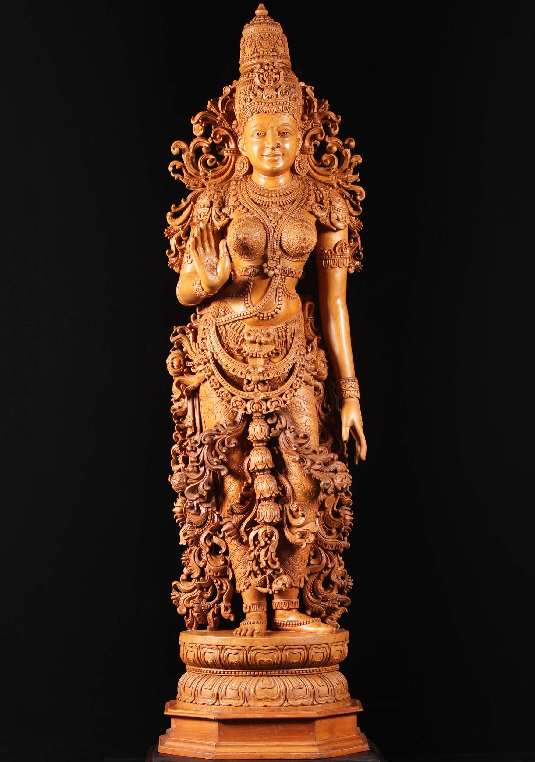 Teak Wood Standing Parvati Sculpture 69"