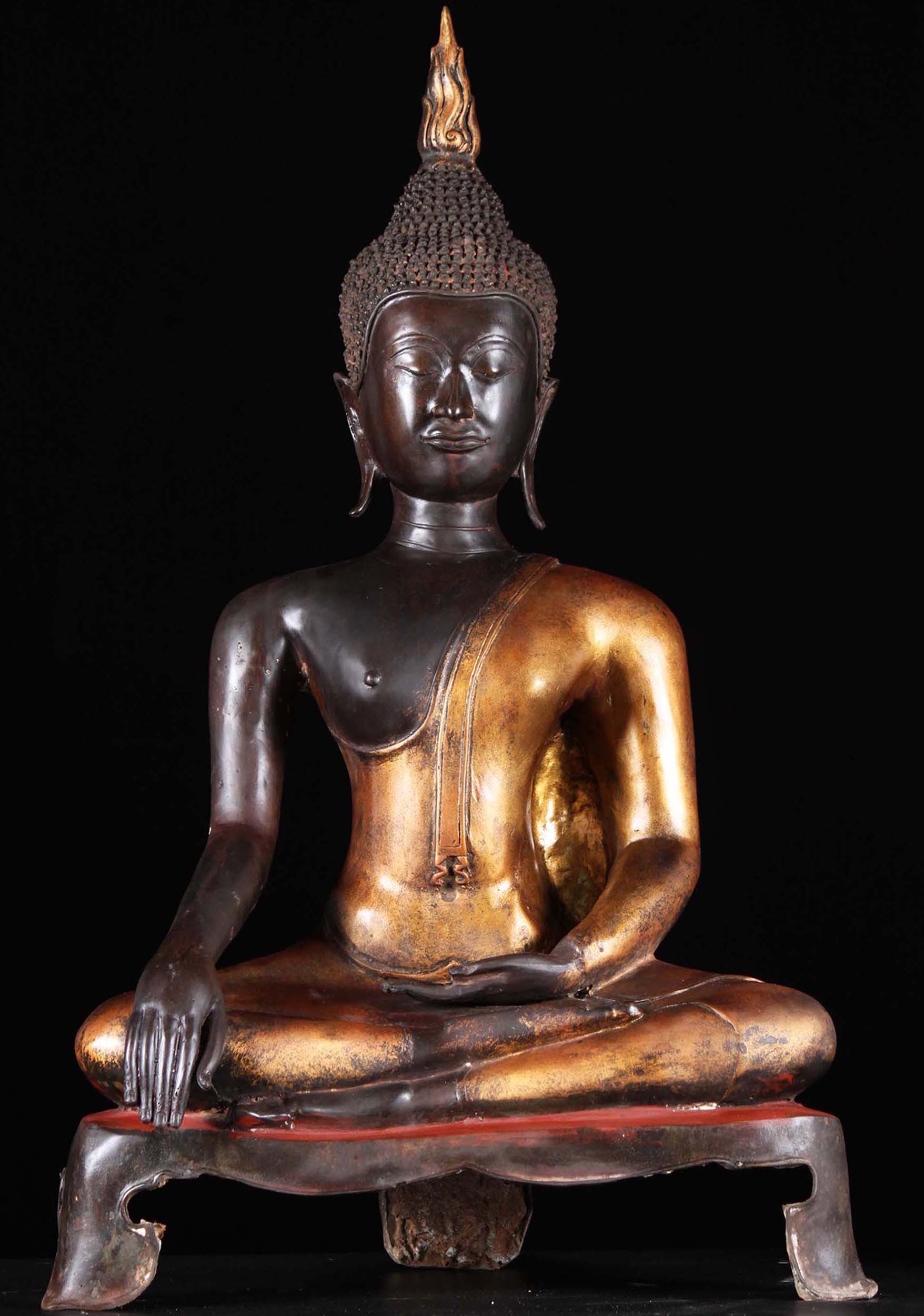 Thai Brass Earth Touching Buddha Statue 34"