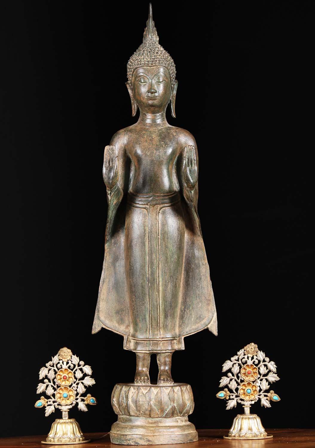 Thai Brass Standing Sukhothai Buddha Statue 23"