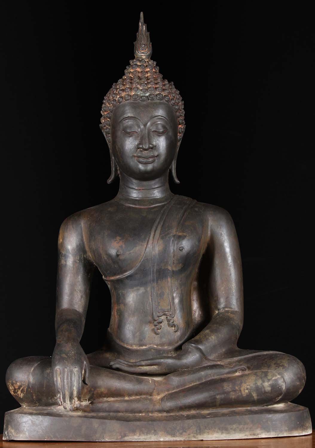 Thai Brass Sukhothai Buddha Statue 30"