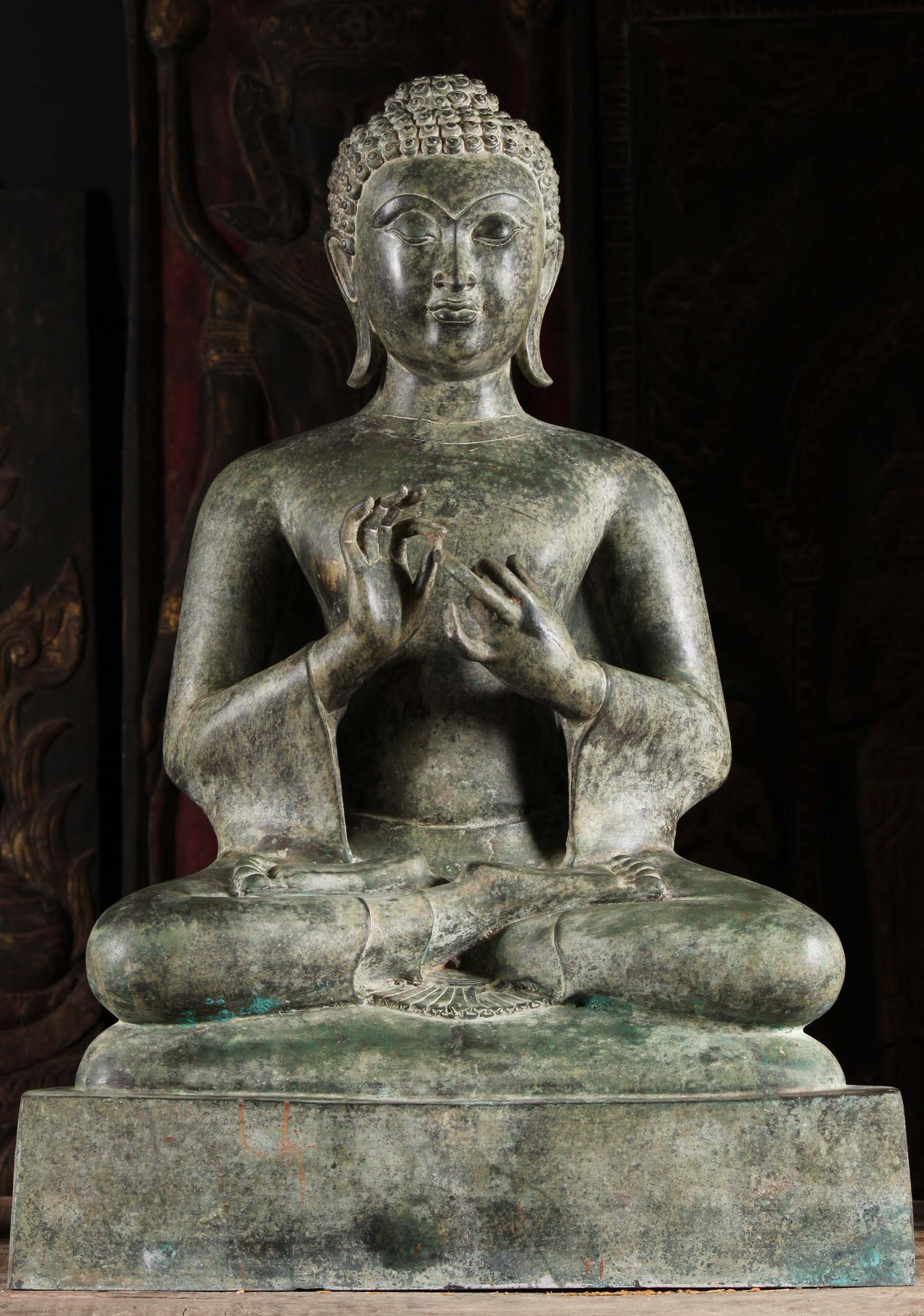 Thai Brass Buddha in Dharmachakra Mudra 31"