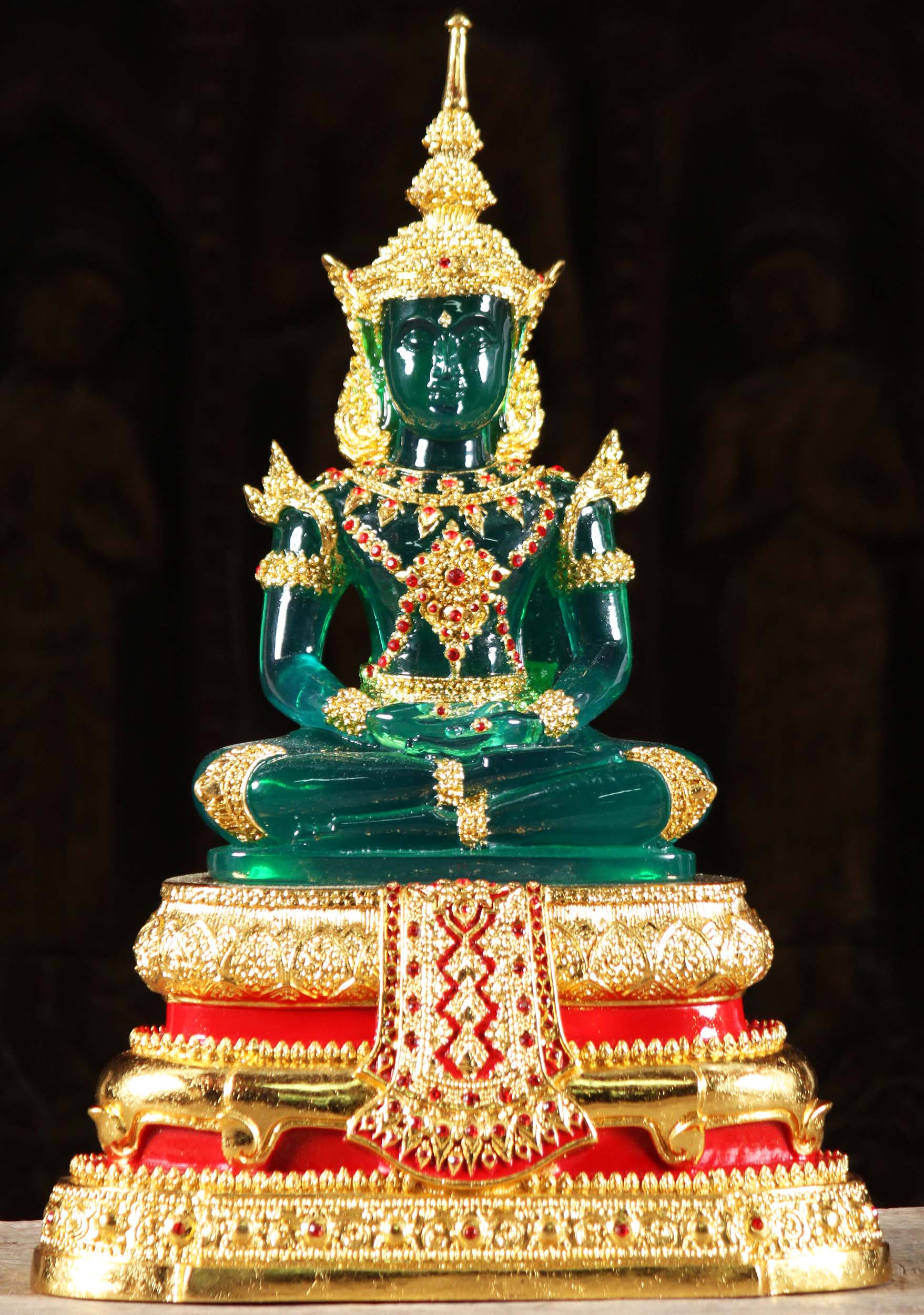 Thai Emerald Royal Buddha Seated in Half Lotus Position in Summer Robes With Royal Crown  19"