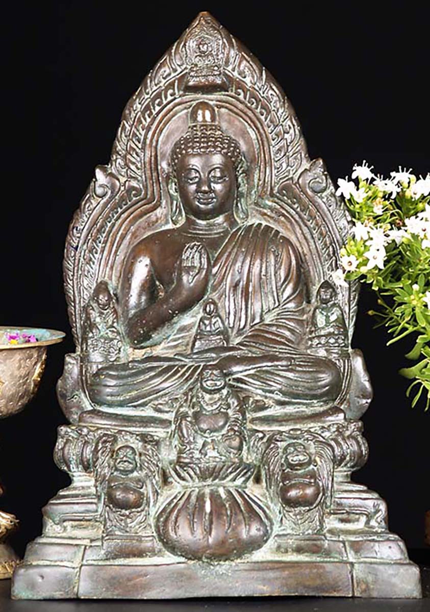 Teaching Buddha With 6 Smaller Buddhas 11"