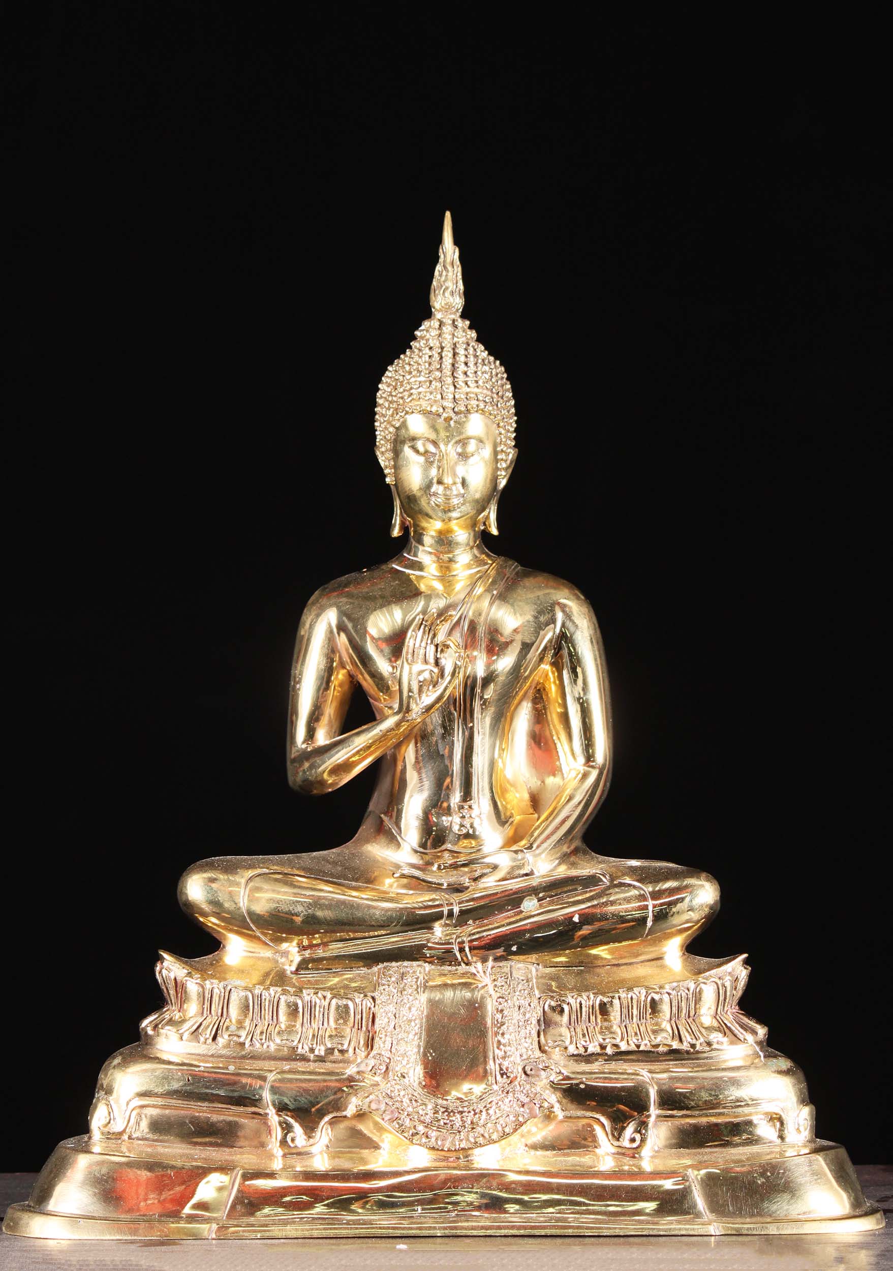 Brass Sukhothai Golden Teaching Buddha Statue 17"