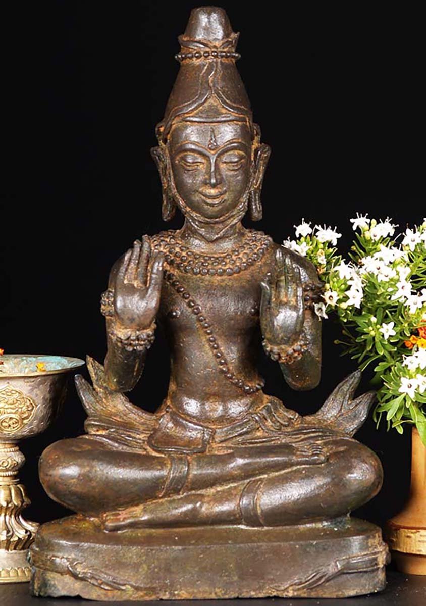 Brass Tibetan Lama in Double Abhaya Mudra 12"