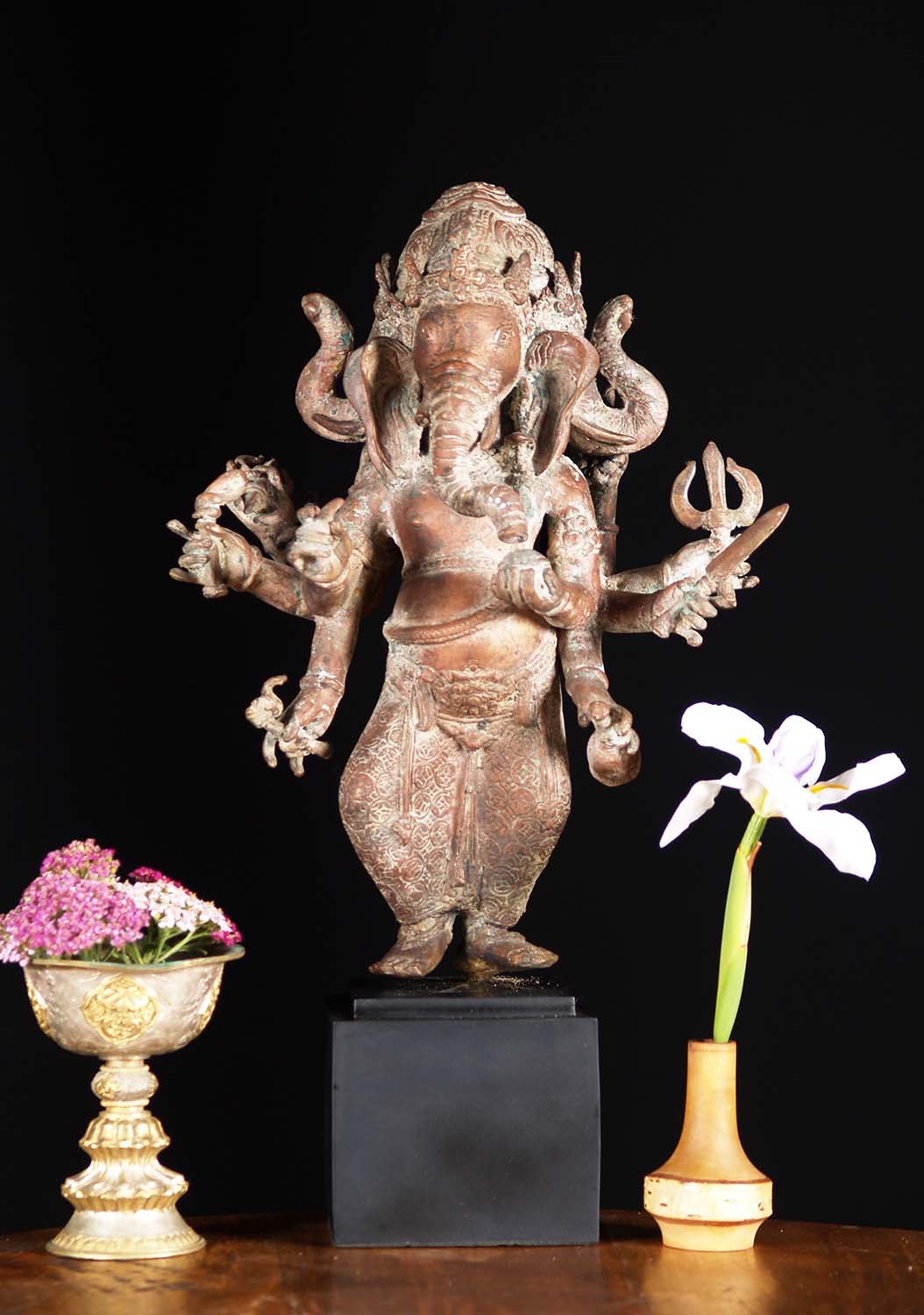 Brass Trimuhka Ganapathi Statue 16"